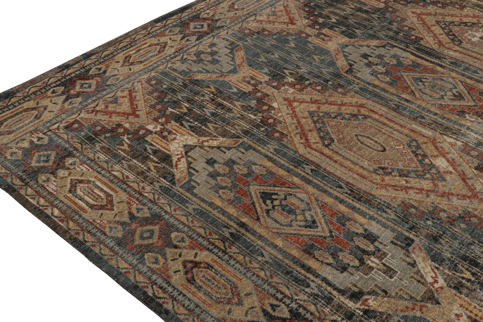 Indian Rug & Kilim’s Tribal Style Rug in Blue, Brown, Red & Gold Geometric Pattern For Sale