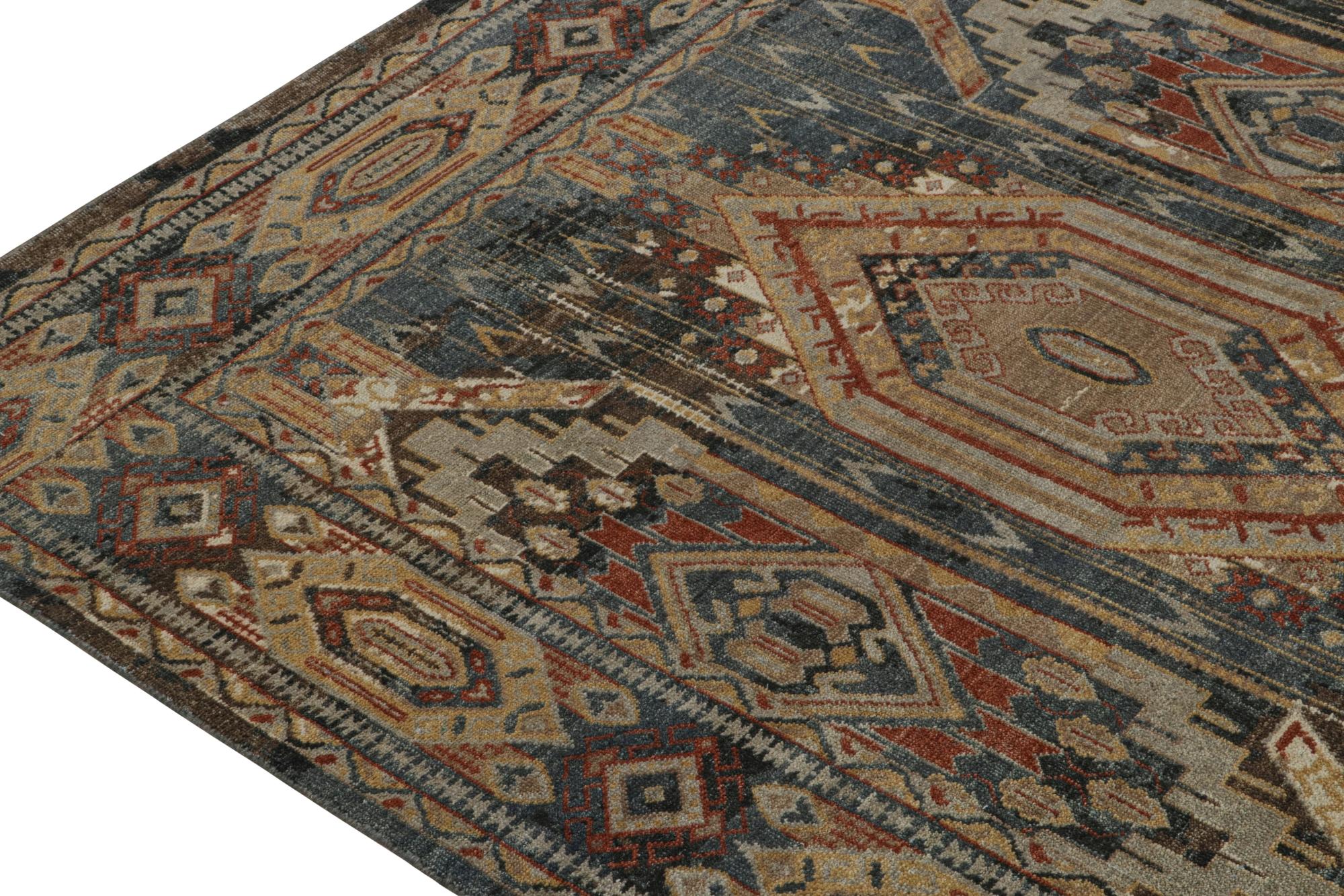 Indian Rug & Kilim’s Tribal Style Rug in Blue, Brown, Red & Gold Geometric Pattern For Sale