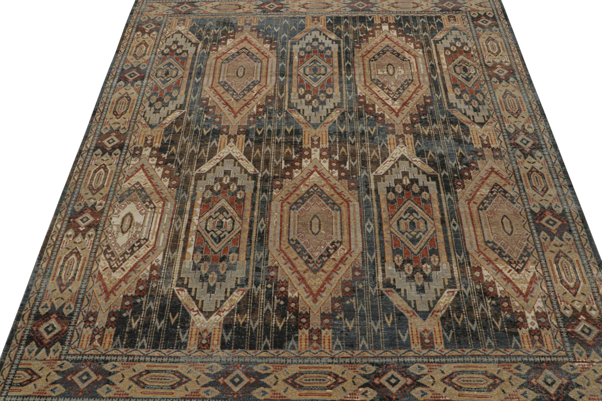 Rug & Kilim’s Tribal Style Rug in Blue, Brown, Red & Gold Geometric Pattern In New Condition For Sale In Long Island City, NY