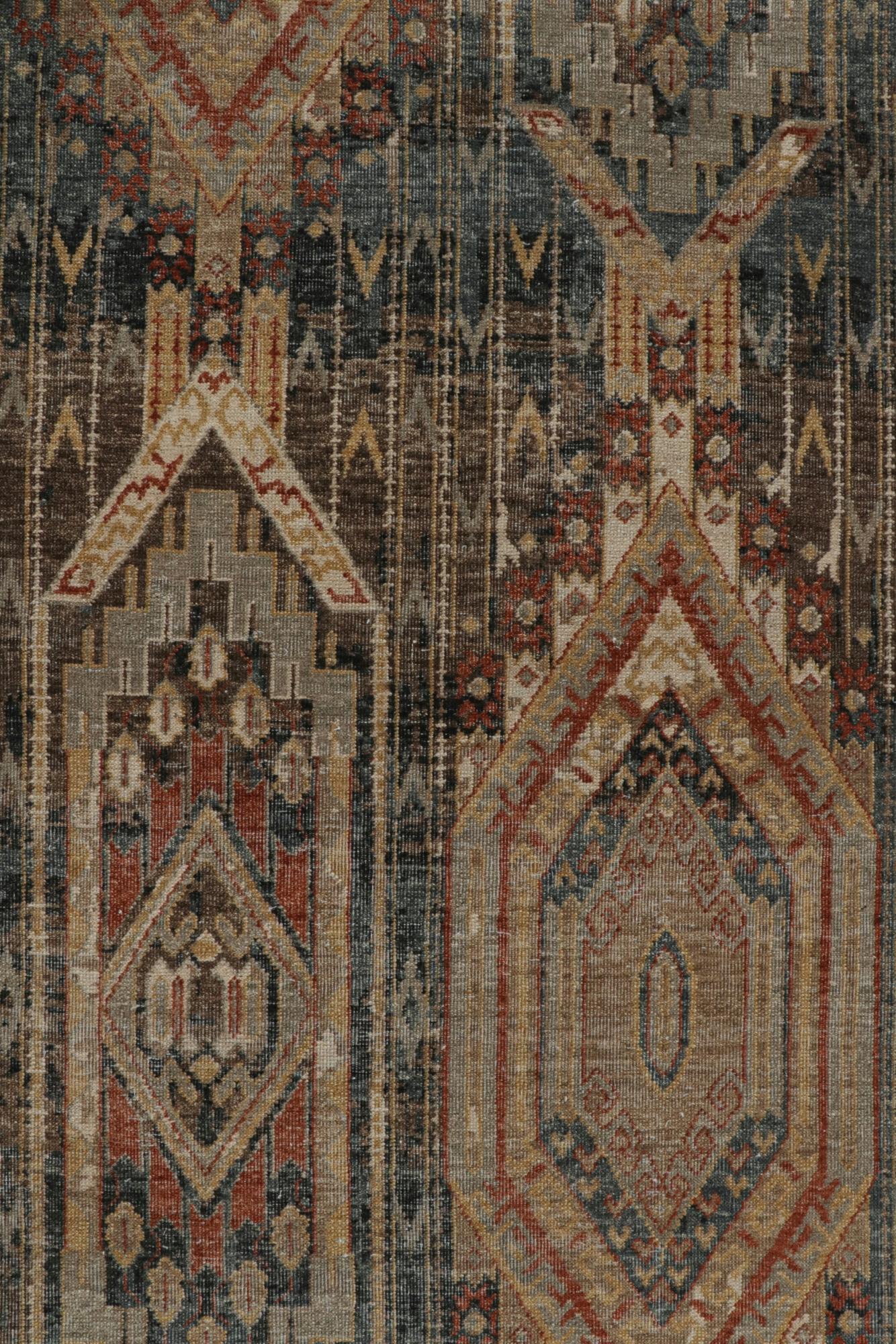 Contemporary Rug & Kilim’s Tribal Style Rug in Blue, Brown, Red & Gold Geometric Pattern For Sale
