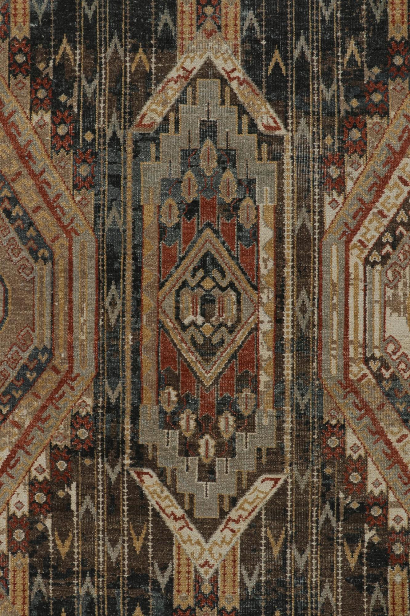 Contemporary Rug & Kilim’s Tribal Style Rug in Blue, Brown, Red & Gold Geometric Pattern For Sale