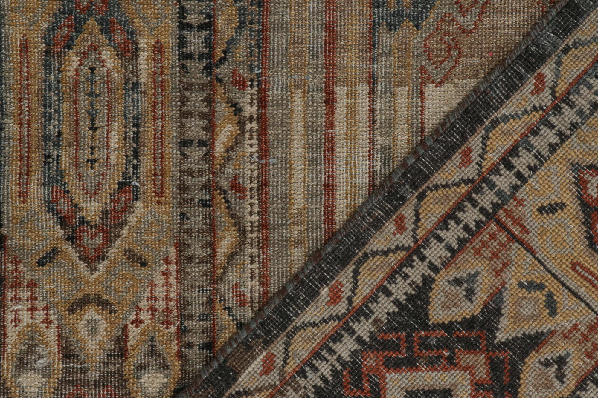 Wool Rug & Kilim’s Tribal Style Rug in Blue, Brown, Red & Gold Geometric Pattern For Sale