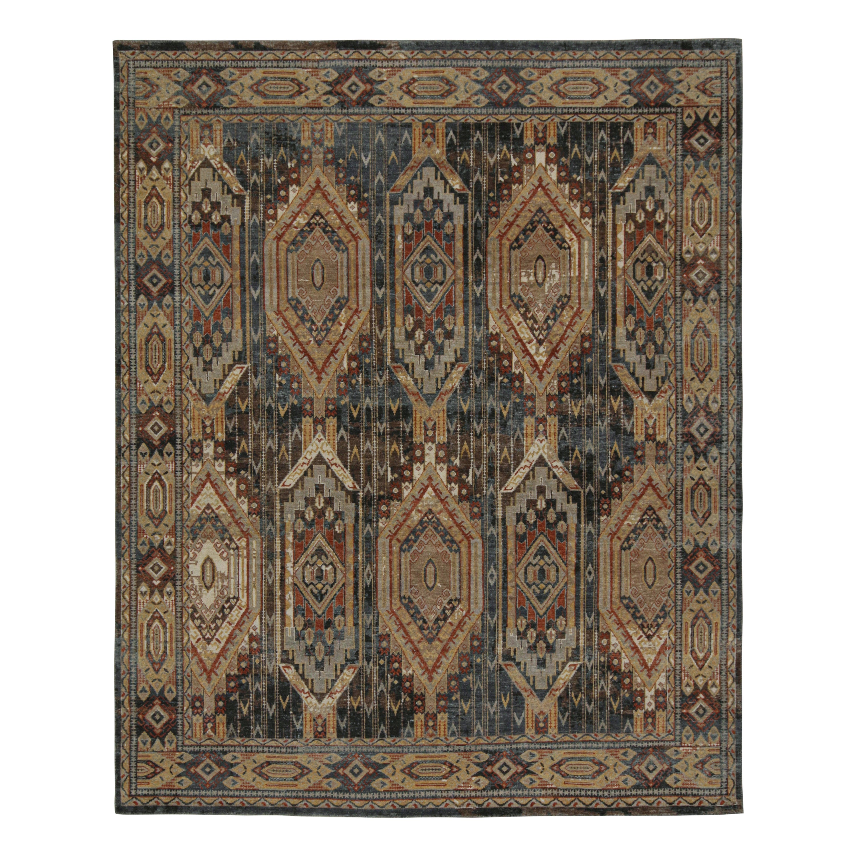 Tappeto in stile tribale Rug & Kilim con motivo geometrico blu, marrone, rosso e oro