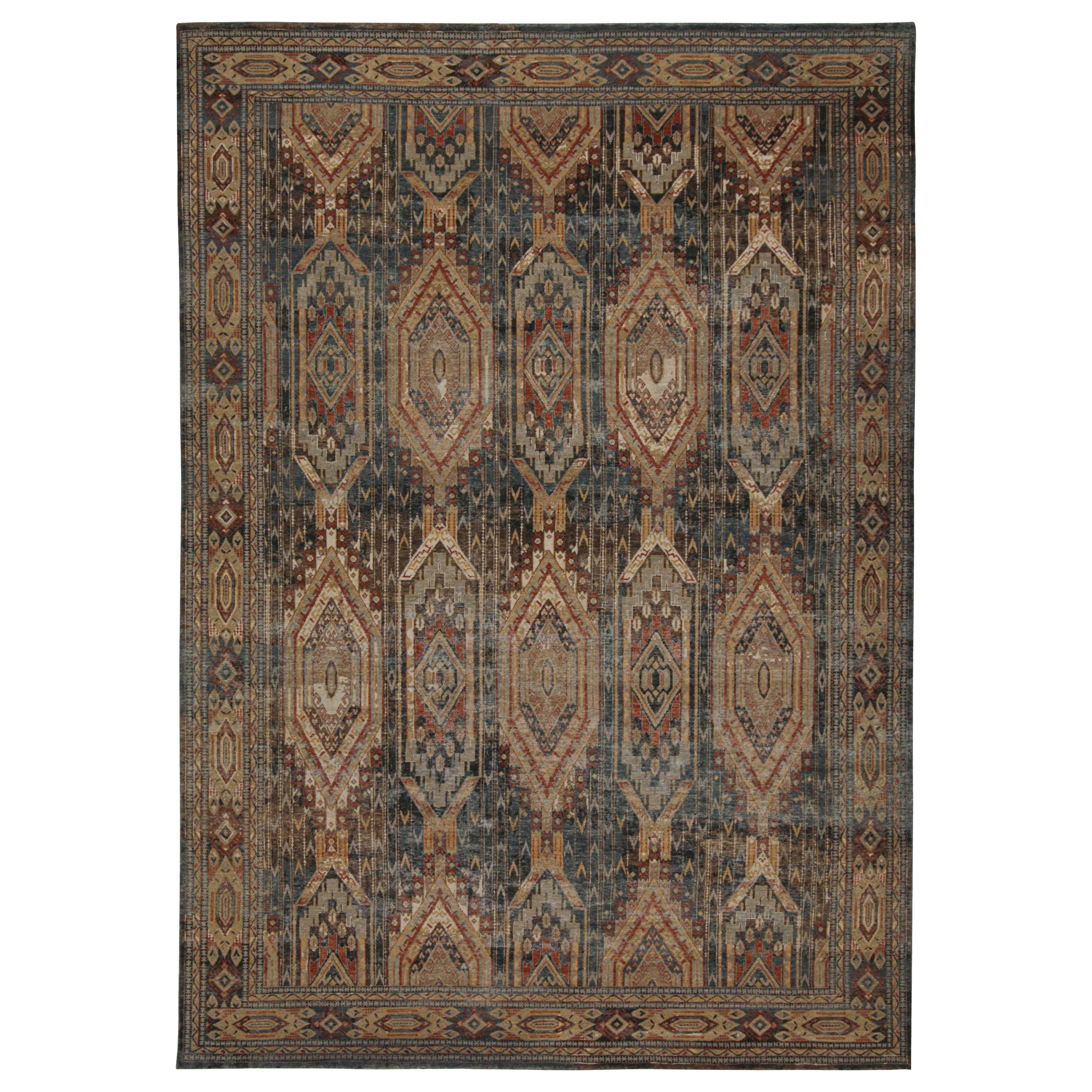 Tappeto in stile tribale Rug & Kilim con motivo geometrico blu, marrone, rosso e oro