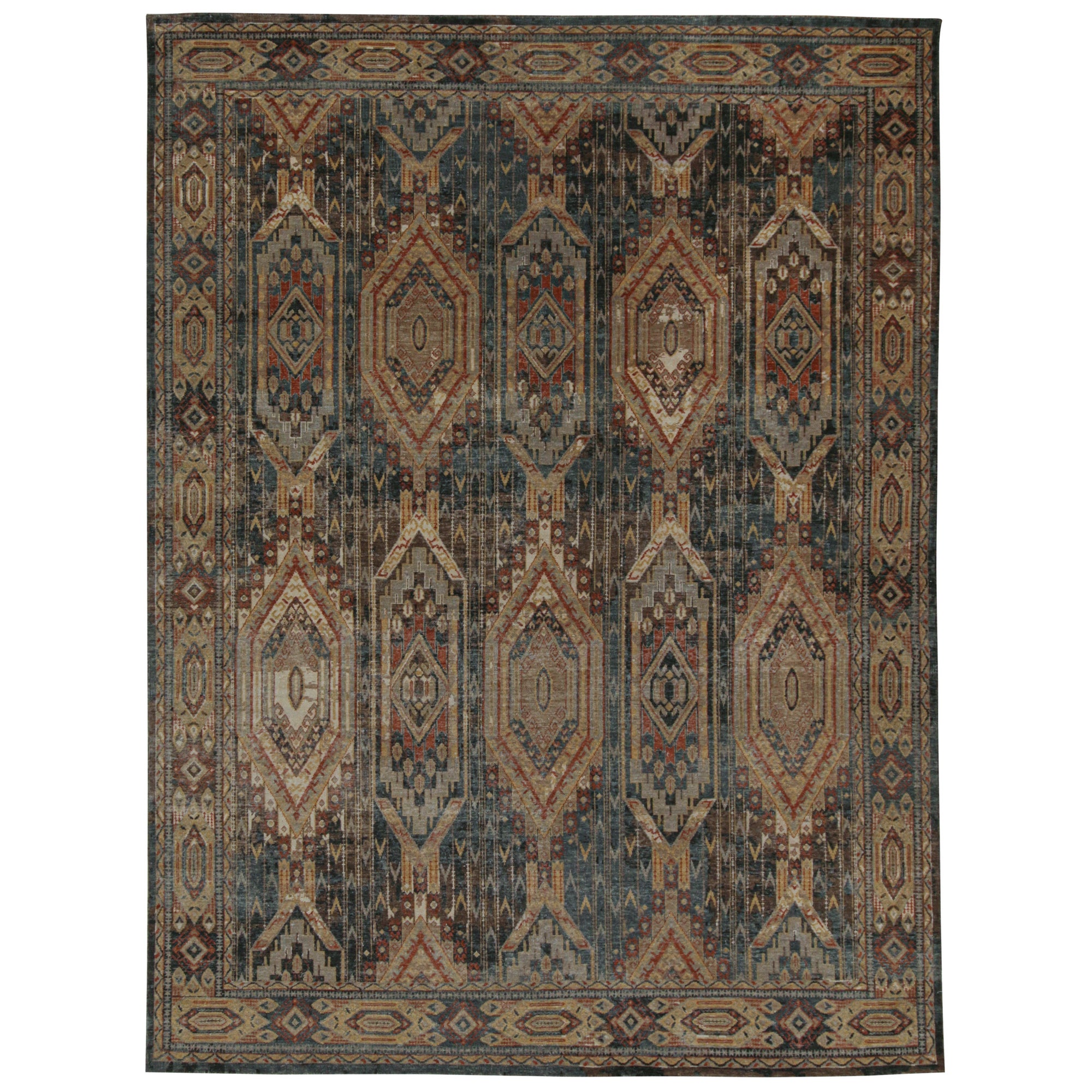 Tappeto in stile tribale Rug & Kilim con motivo geometrico blu, marrone, rosso e oro