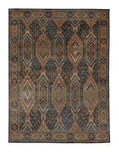 Rug & Kilim’s Tribal Style Rug in Blue, Brown, Red & Gold Geometric Pattern