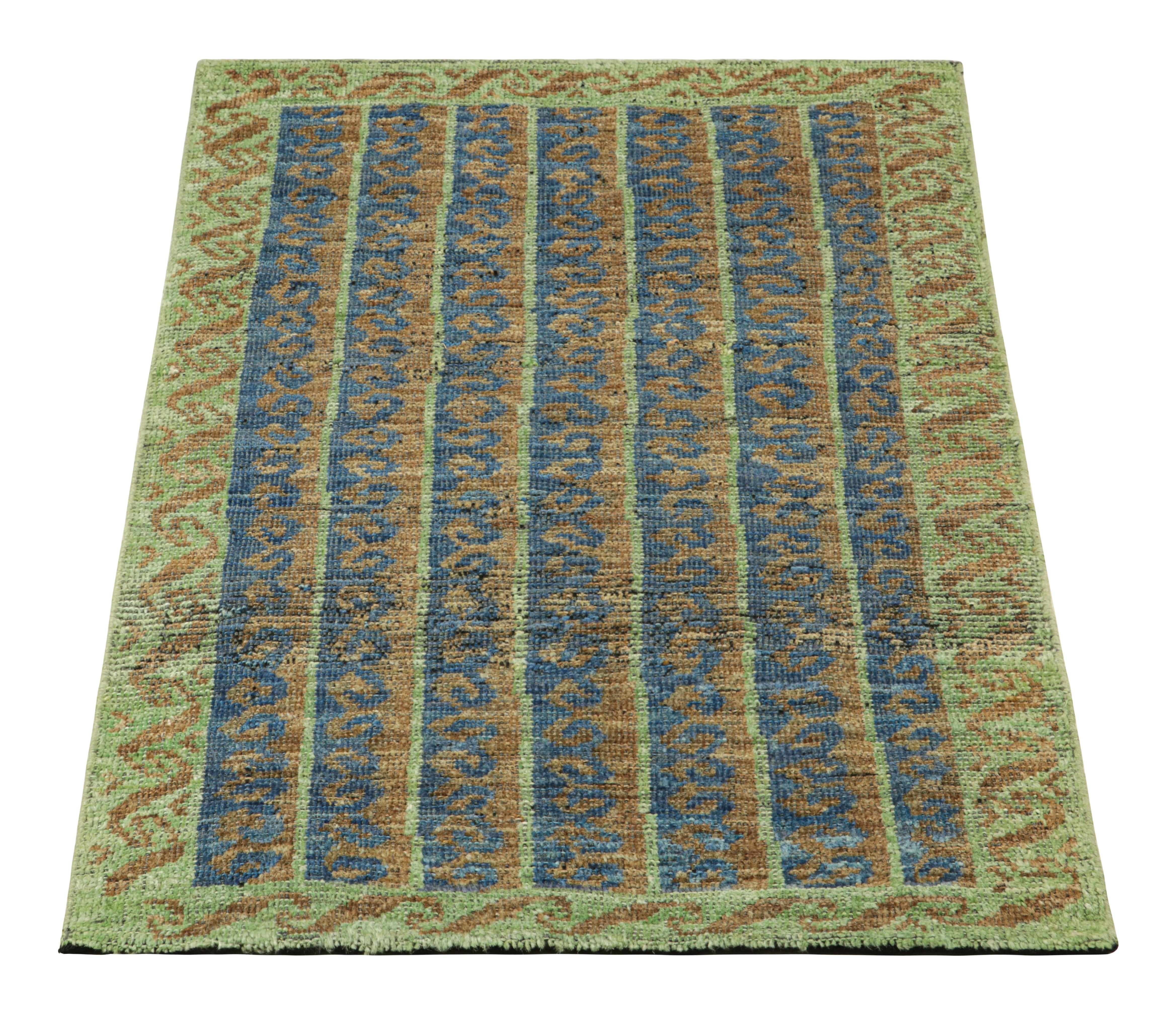 Rug & Kilim’s Tribal Style Rug in Blue, Green, and Beige-Brown Geometric Stripes In New Condition For Sale In Long Island City, NY