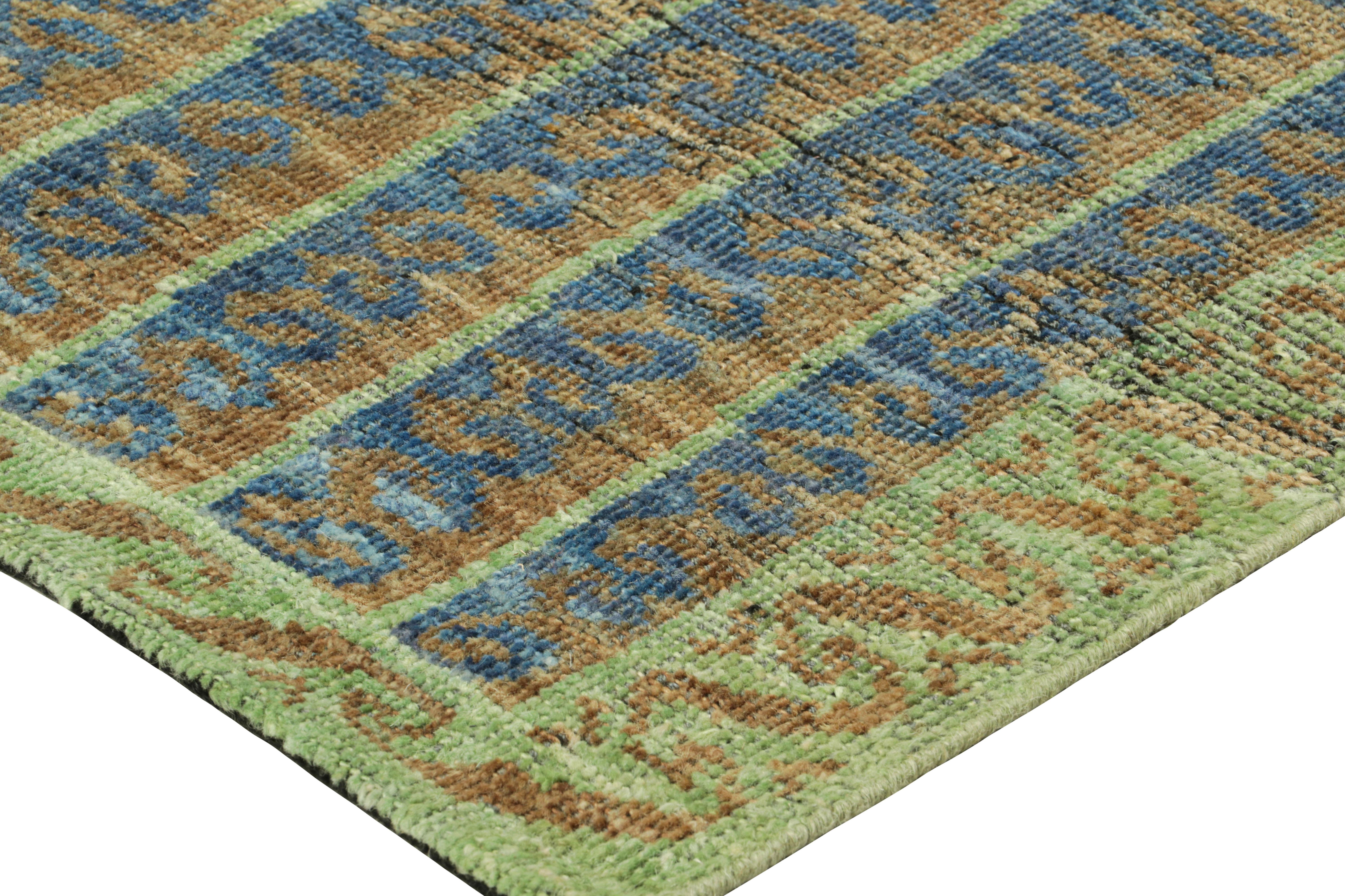 Contemporary Rug & Kilim’s Tribal Style Rug in Blue, Green, and Beige-Brown Geometric Stripes For Sale