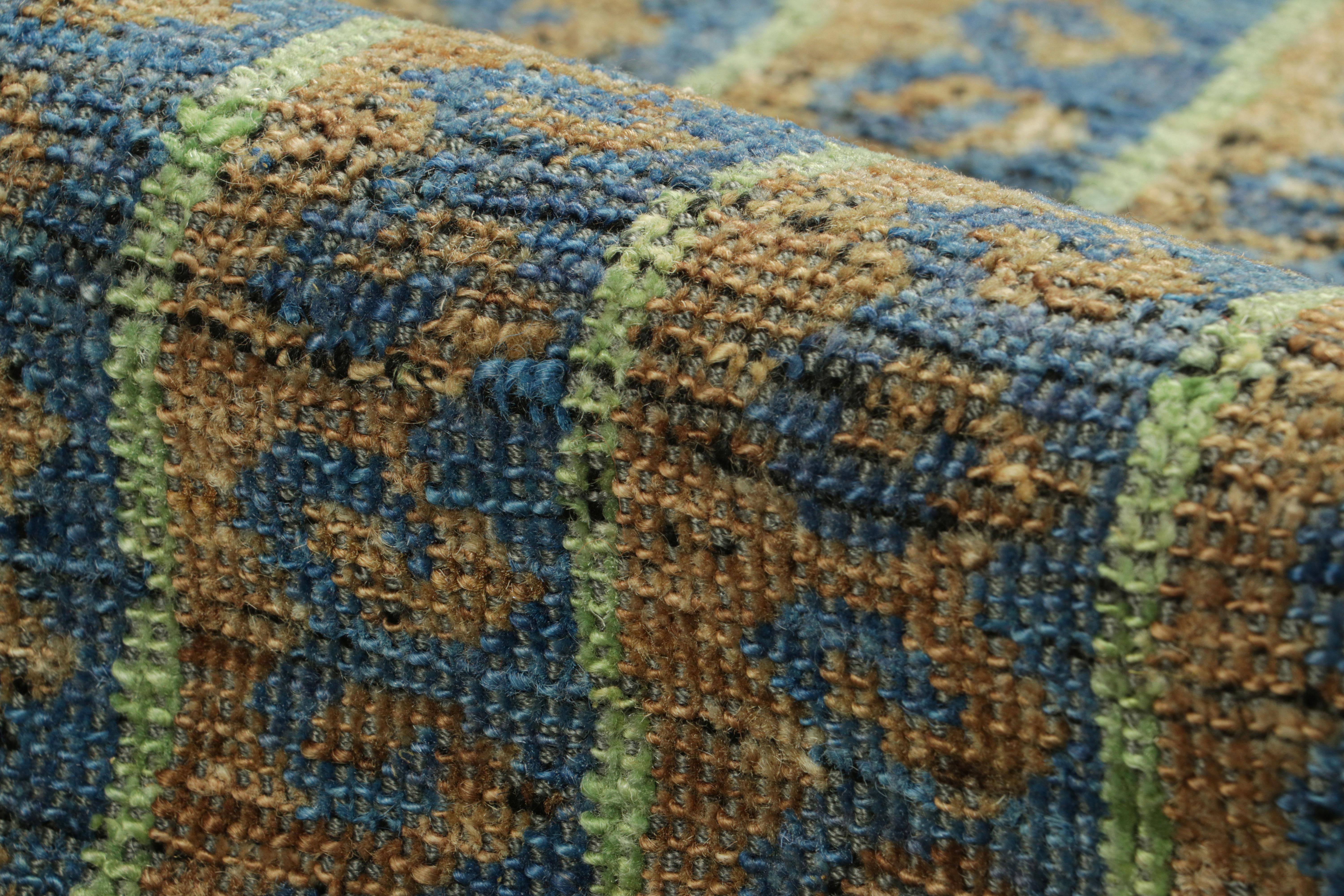 Rug & Kilim’s Tribal Style Rug in Blue, Green, and Beige-Brown Geometric Stripes For Sale 1