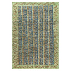 Rug & Kilim’s Tribal Style Rug in Blue, Green, and Beige-Brown Geometric Stripes