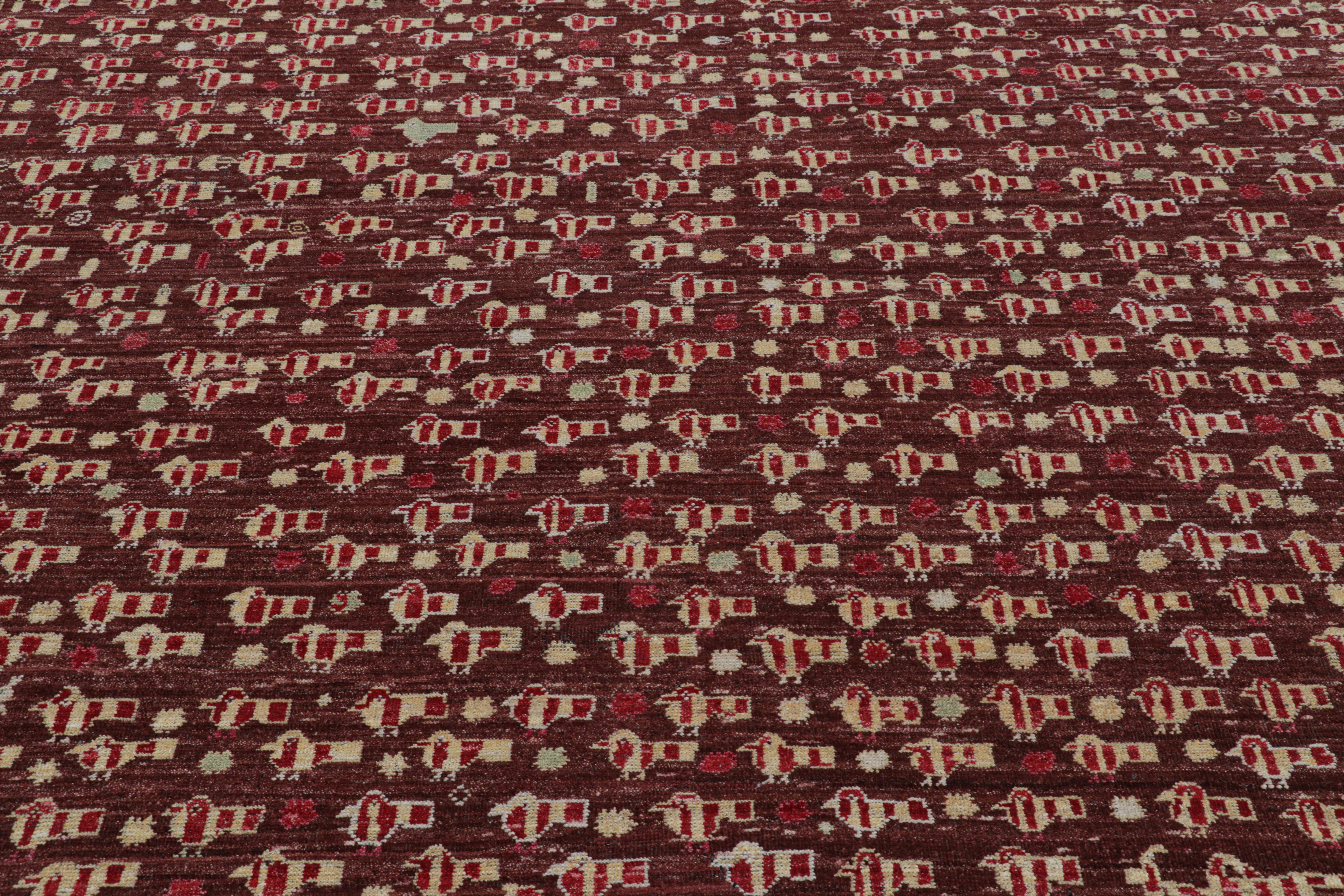 Hand-knotted in a special blend of Ghazni wool, this 8x10 rug is an exciting new addition to Rug & Kilim’s custom-classics Burano Collection—inspired by antique and vintage tribal rugs, Kilims, and textiles. 

On the Design: 

A rich brown field and