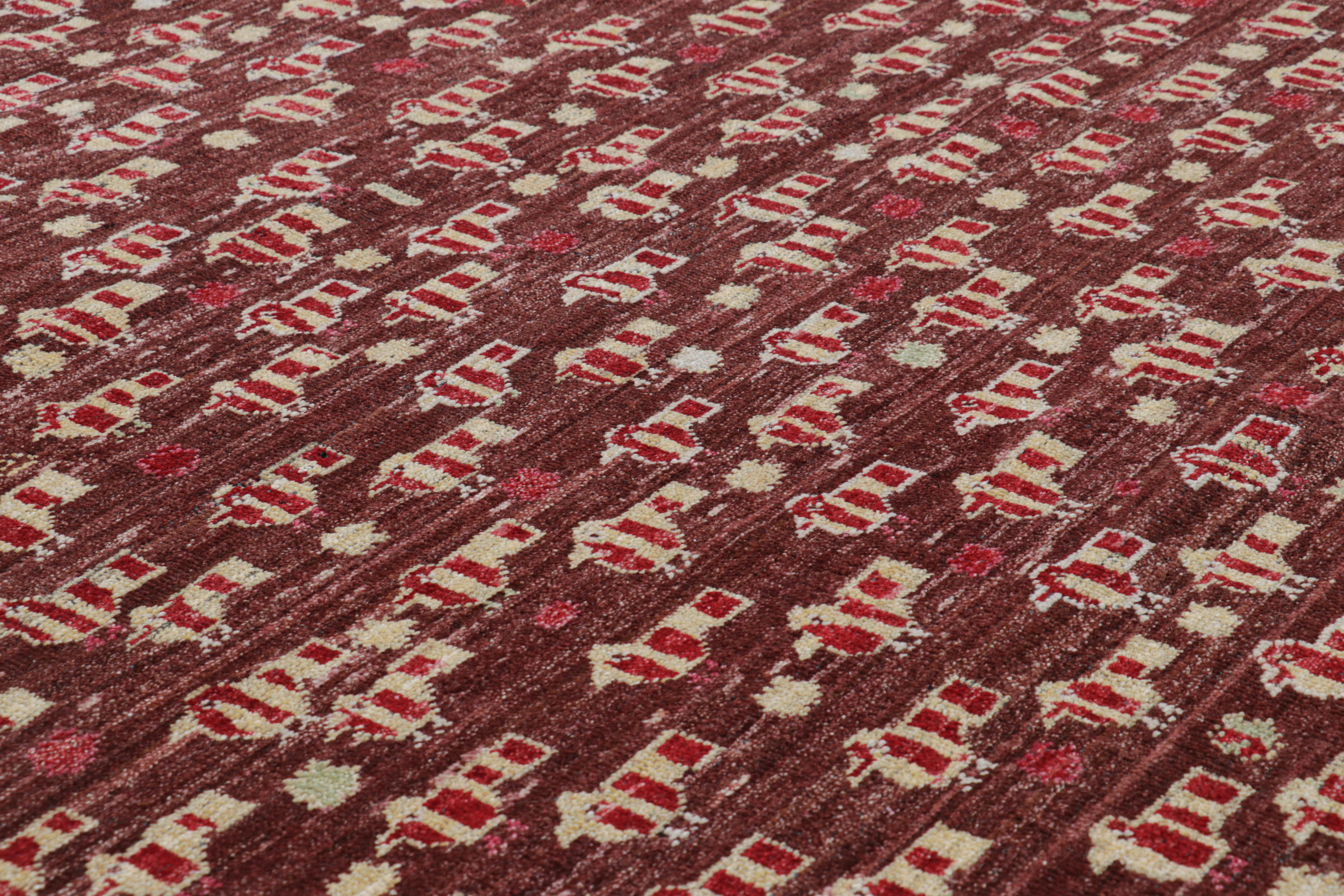 Indian Rug & Kilim’s Tribal Style Rug in Brown with Geometric Patterns and Birds For Sale