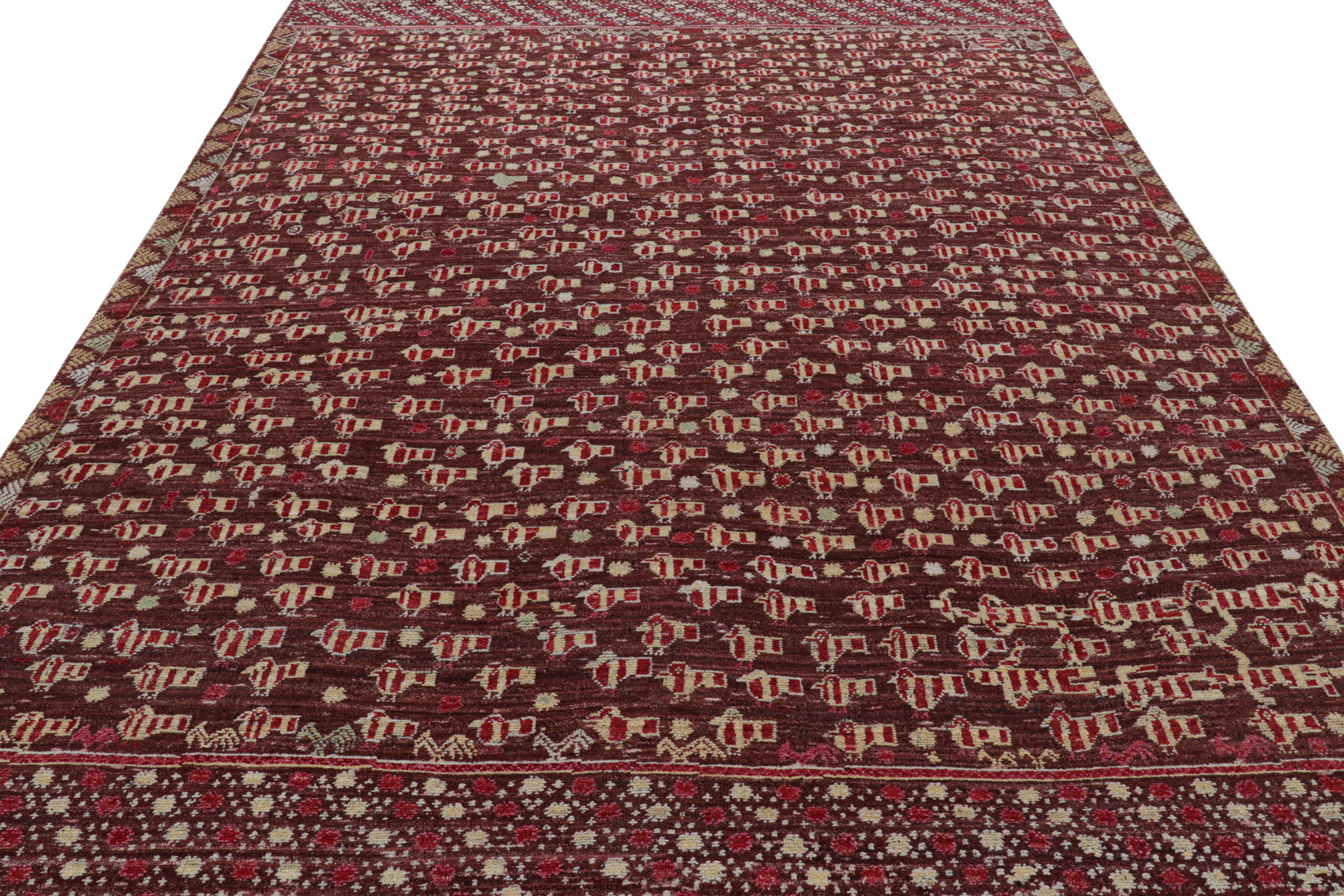 Hand-Knotted Rug & Kilim’s Tribal Style Rug in Brown with Geometric Patterns and Birds For Sale