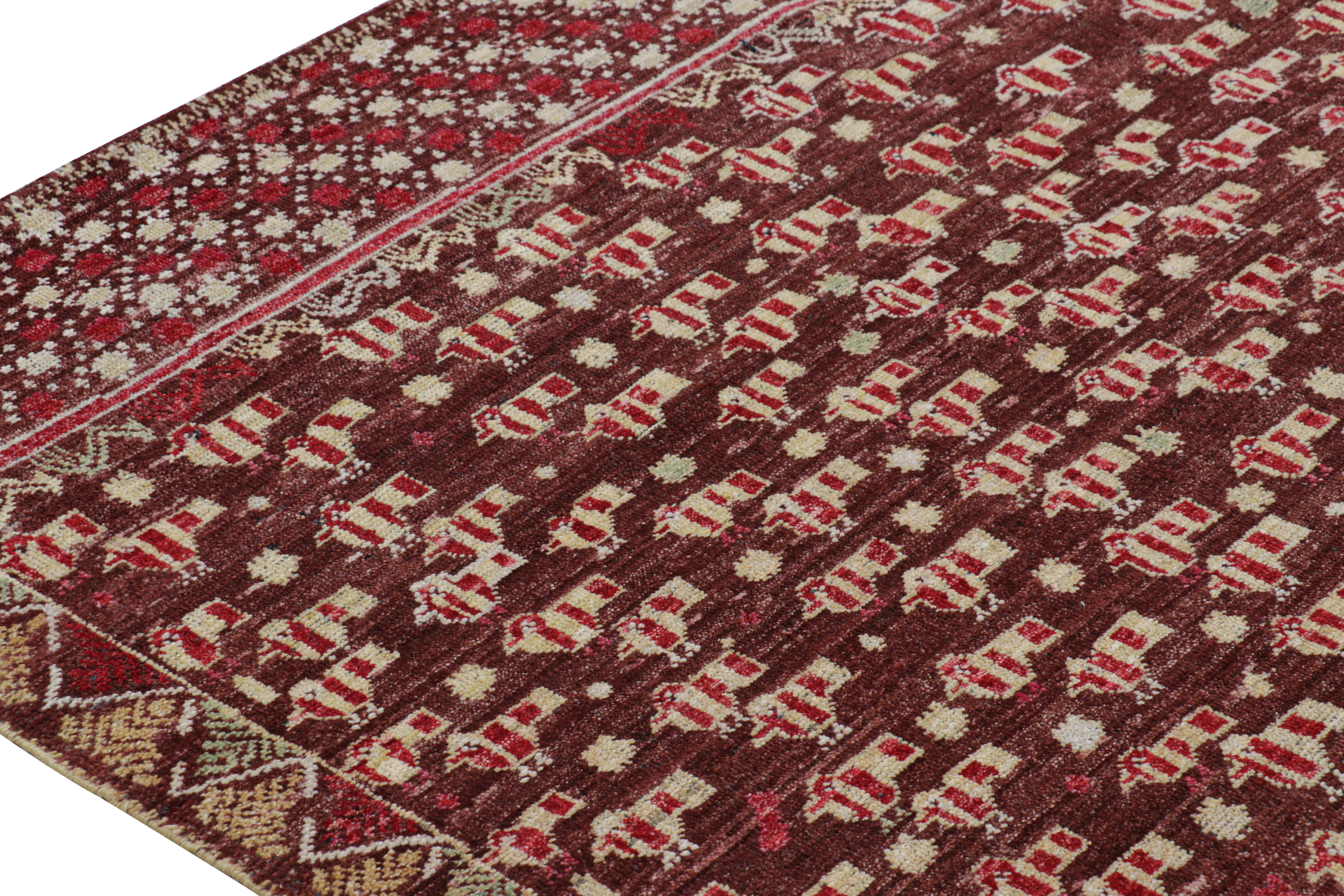 Contemporary Rug & Kilim’s Tribal Style Rug in Brown with Geometric Patterns and Birds For Sale