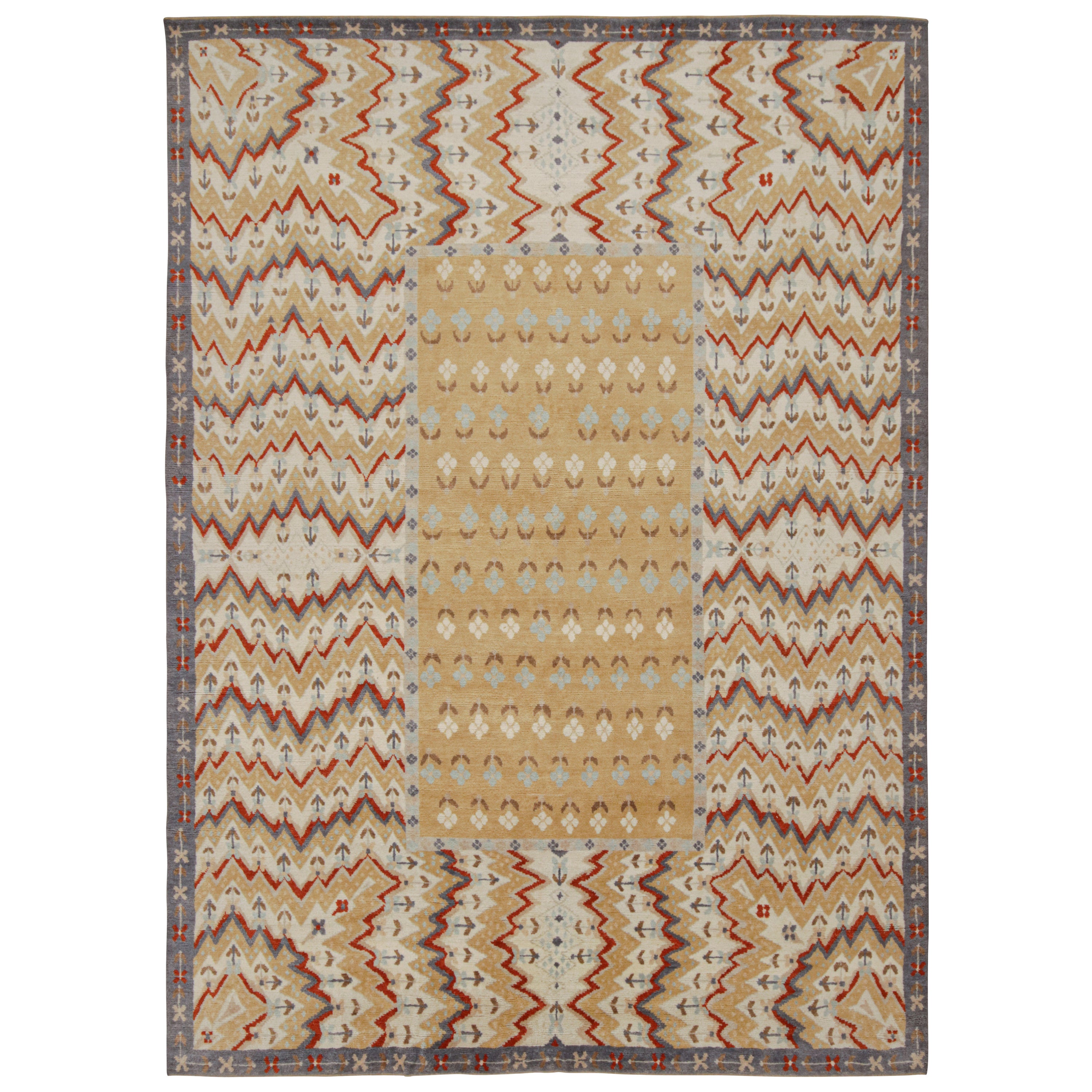 Rug & Kilim’s Tribal Style rug in Gold, Gray & Red Patterns For Sale