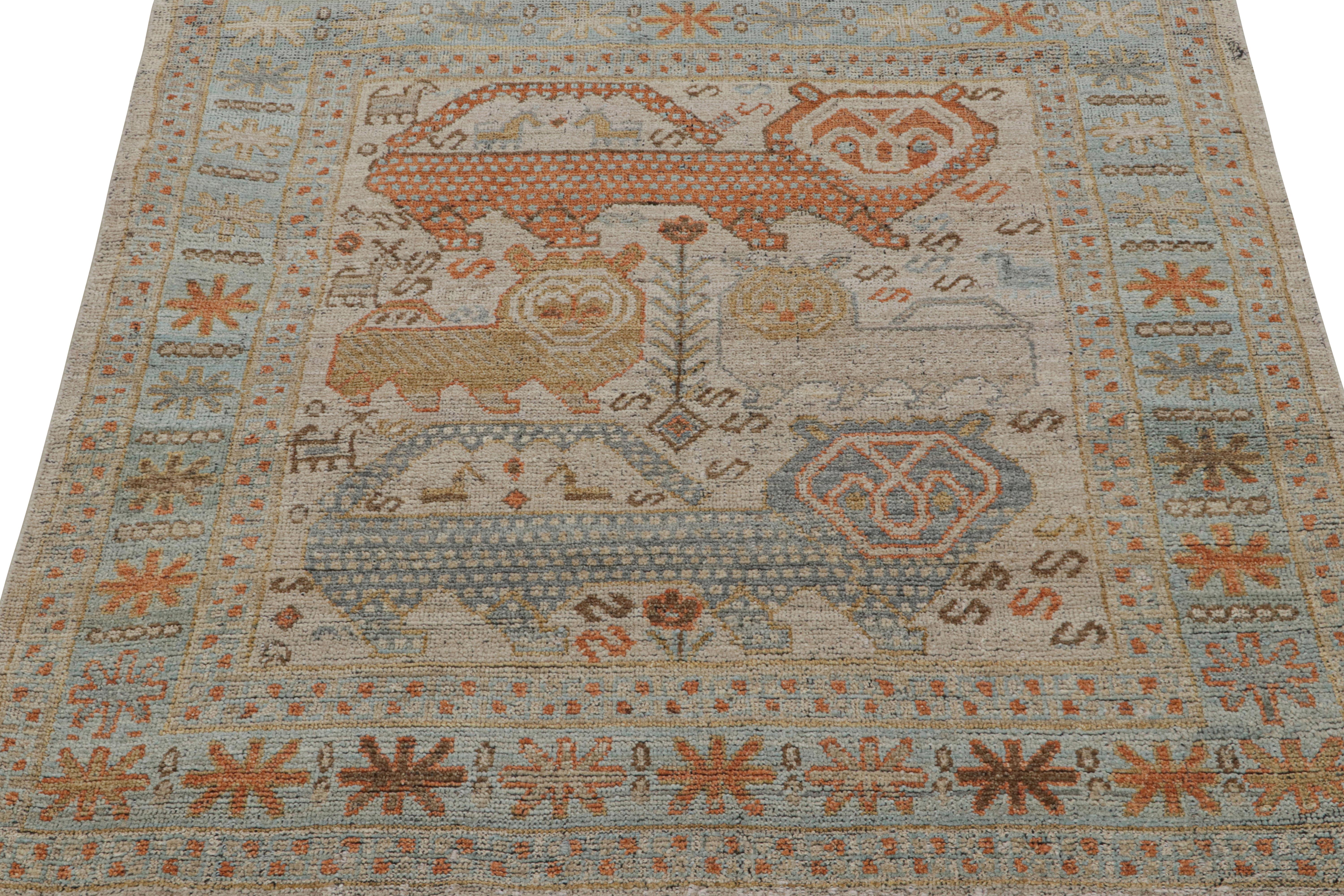 Indian Rug & Kilim’s Tribal Style Rug in Polychromatic Lion Pictorial Patterns For Sale