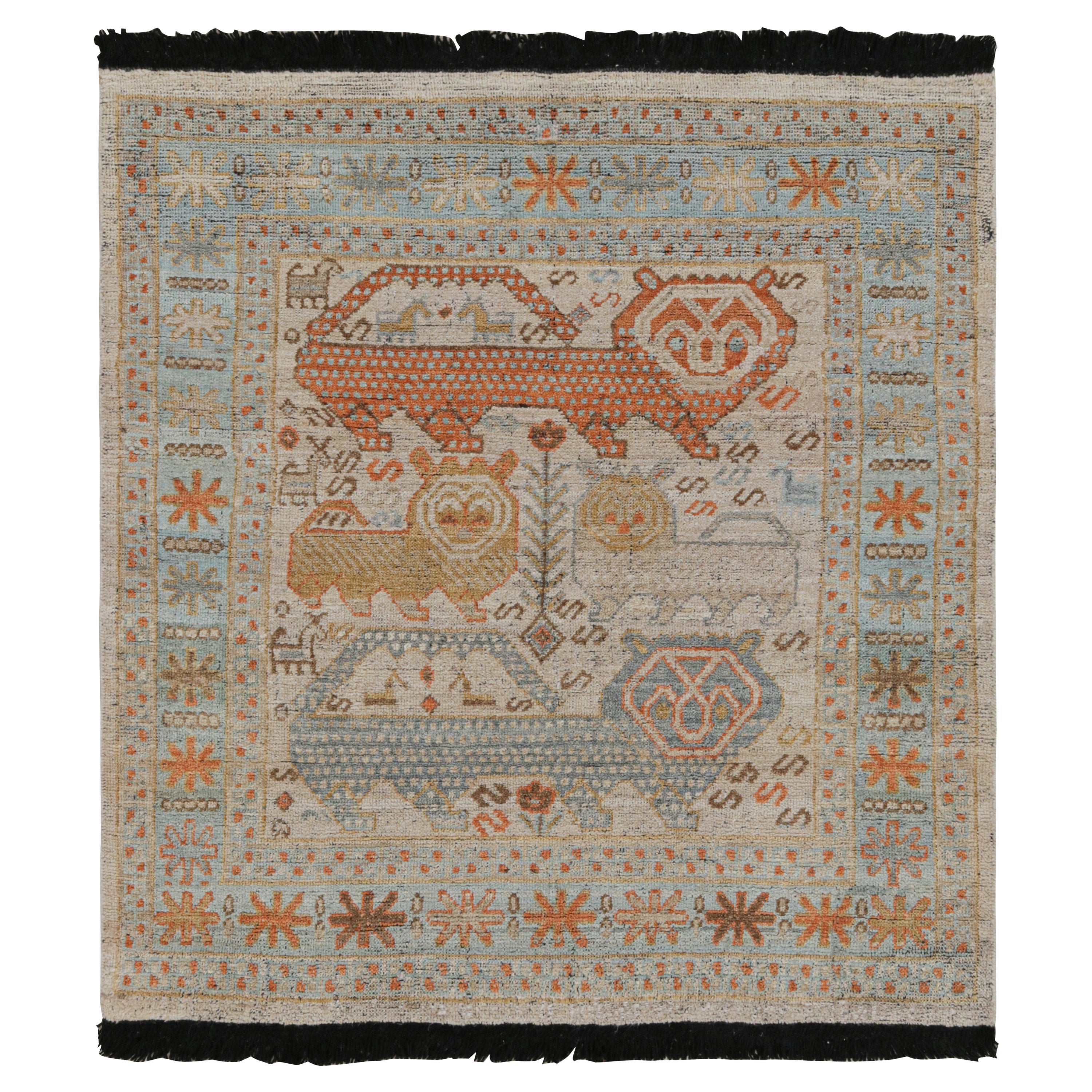 Rug & Kilim’s Tribal Style Rug in Polychromatic Lion Pictorial Patterns For Sale