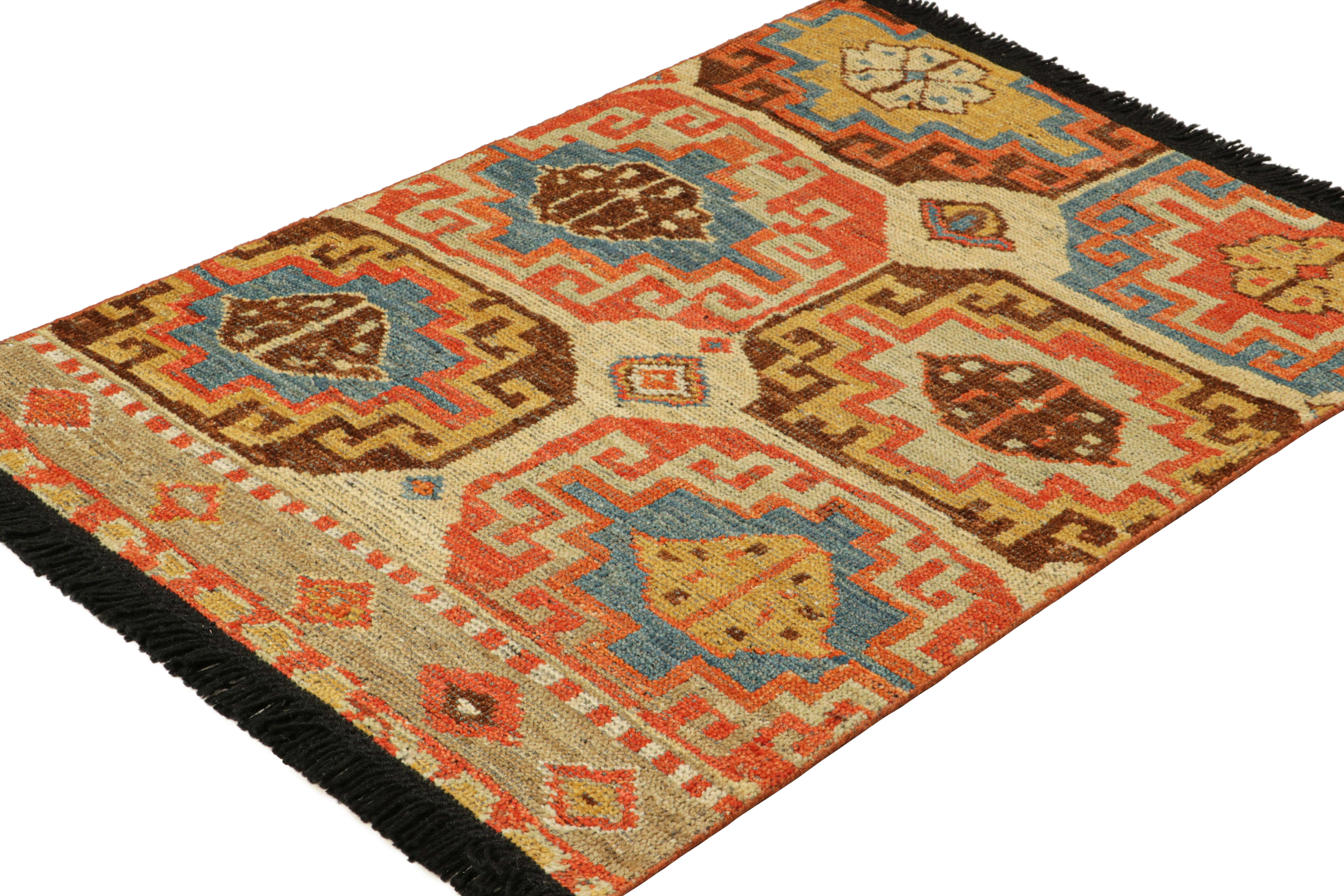 Hand-Knotted Rug & Kilim’s Tribal Style Rug in Polychromatic Medallions & Geometric Patterns For Sale