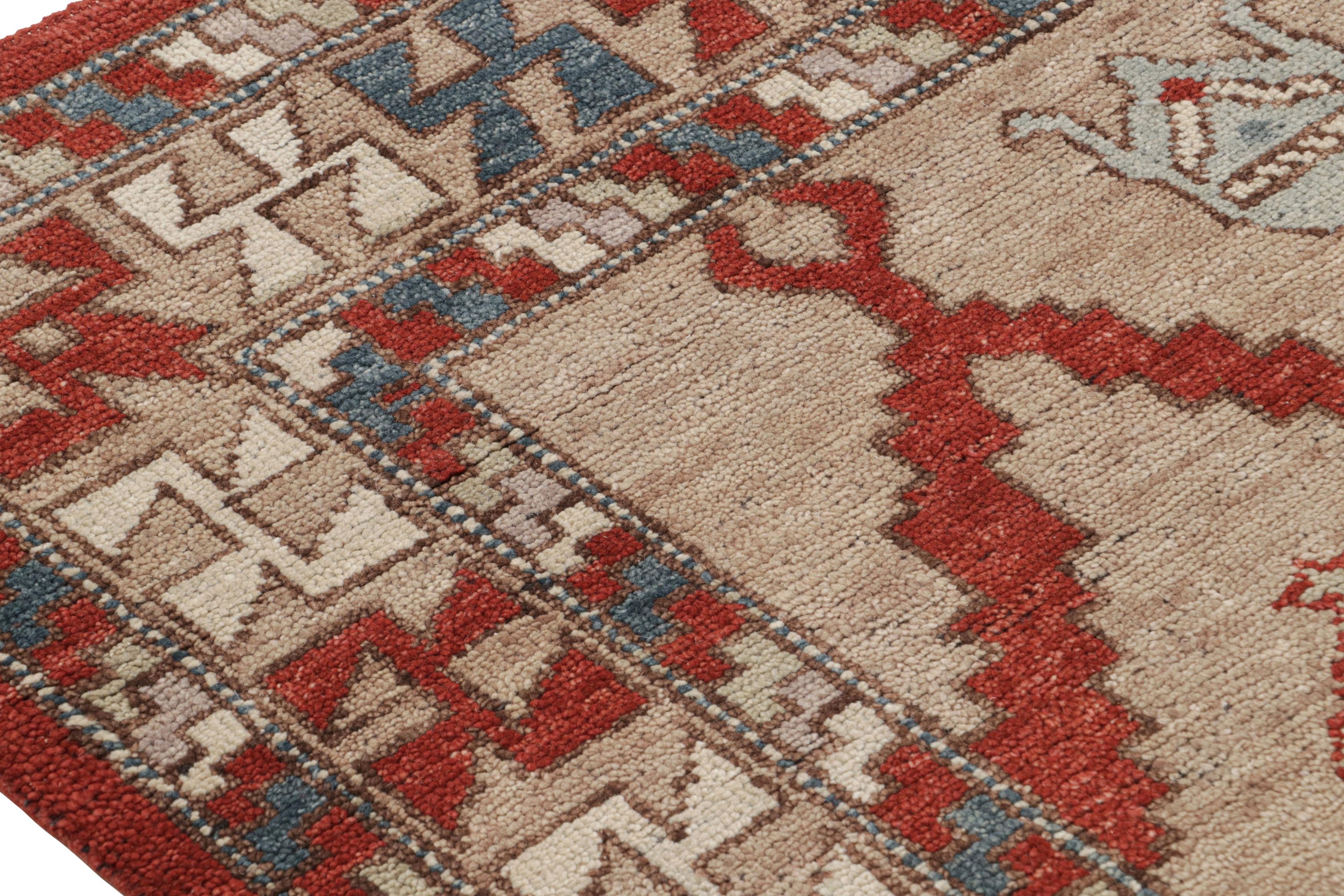 Indian Rug & Kilim’s Tribal Style Rug in Red and Beige-Brown All Over Geometric Pattern For Sale