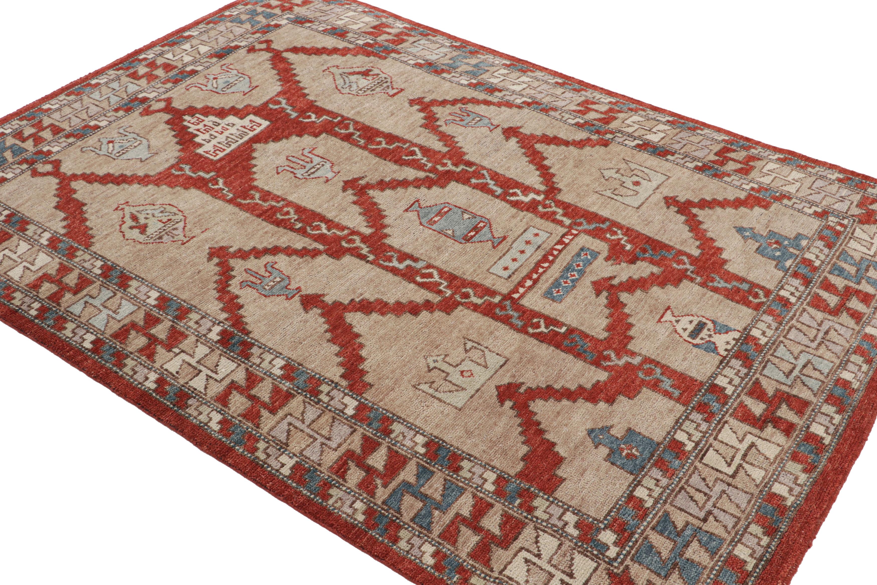 Hand-Knotted Rug & Kilim’s Tribal Style Rug in Red and Beige-Brown All Over Geometric Pattern For Sale
