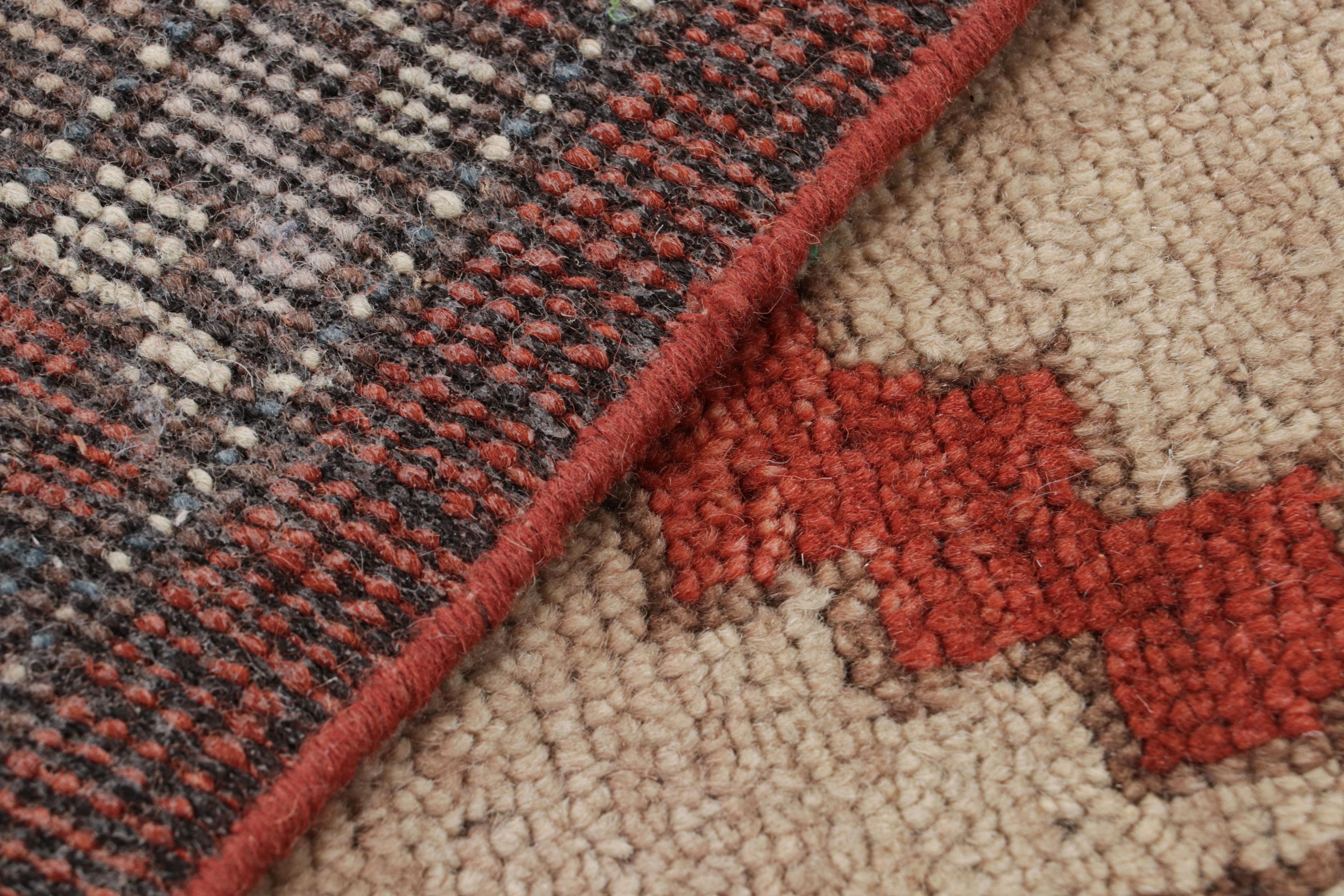 Wool Rug & Kilim’s Tribal Style Rug in Red and Beige-Brown All Over Geometric Pattern For Sale