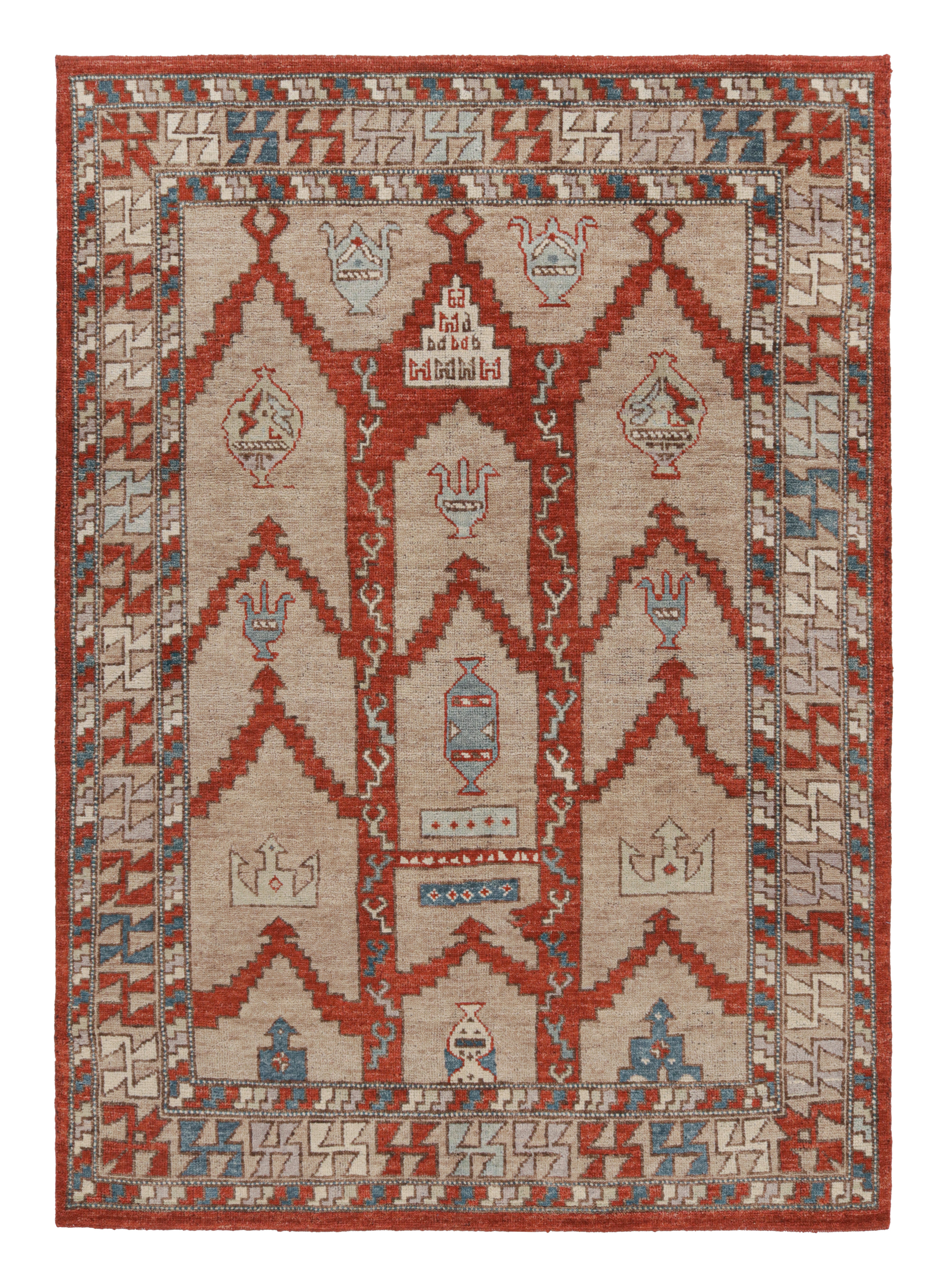 Teppich im Stammesstil von Teppich & Kilims in Rot und Beige-Braun mit geometrischem Muster