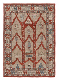 Teppich im Stammesstil von Teppich & Kilims in Rot und Beige-Braun mit geometrischem Muster