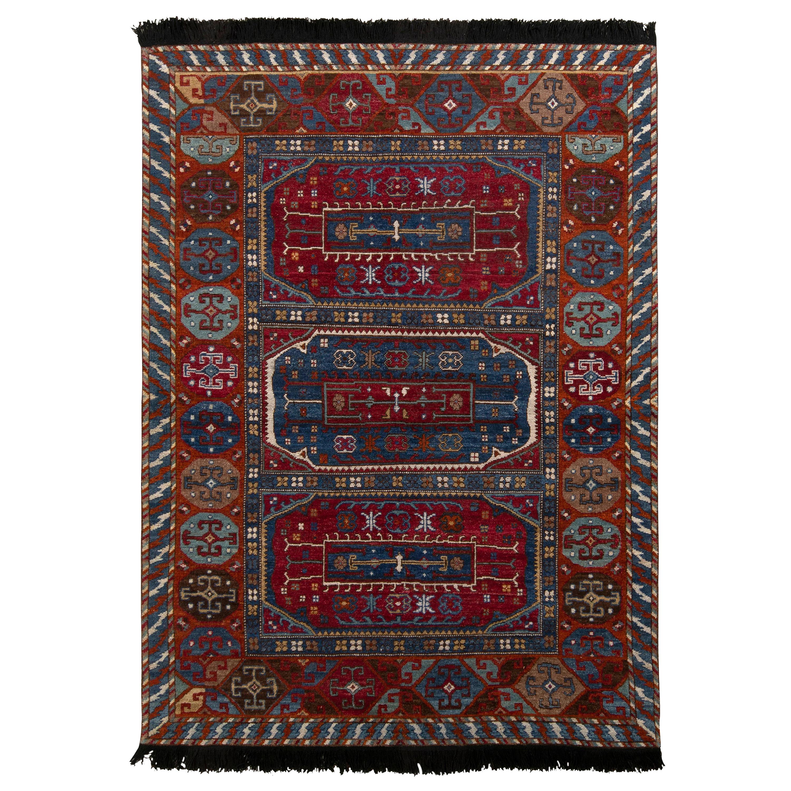 Rug 
Kilim
s Tribal Style Teppich in Rot und Blau Geometrisches All-Over-Muster
