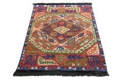 Teppich im Stammesstil von Teppich & Kilims mit rotem und blauem geometrischem Muster