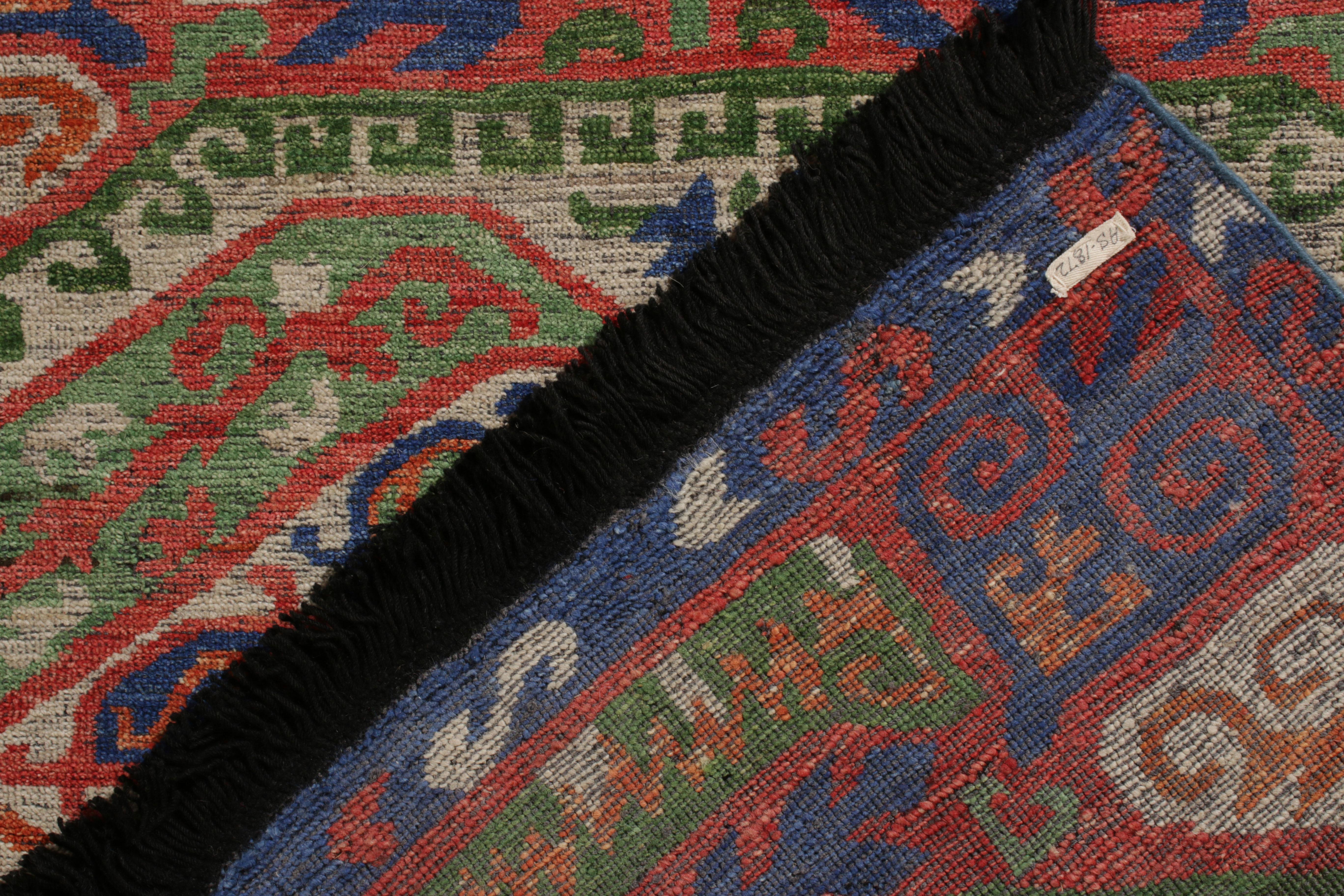 Rug & Kilim’s Tribal Style Rug in Red and Blue Geometric Pattern In New Condition For Sale In Long Island City, NY