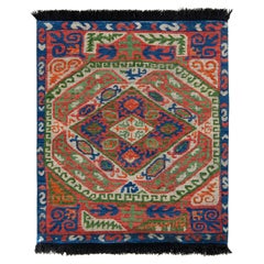 Rug & Kilim's Tribal Style Teppich in Rot und Blau Geometrisches Muster