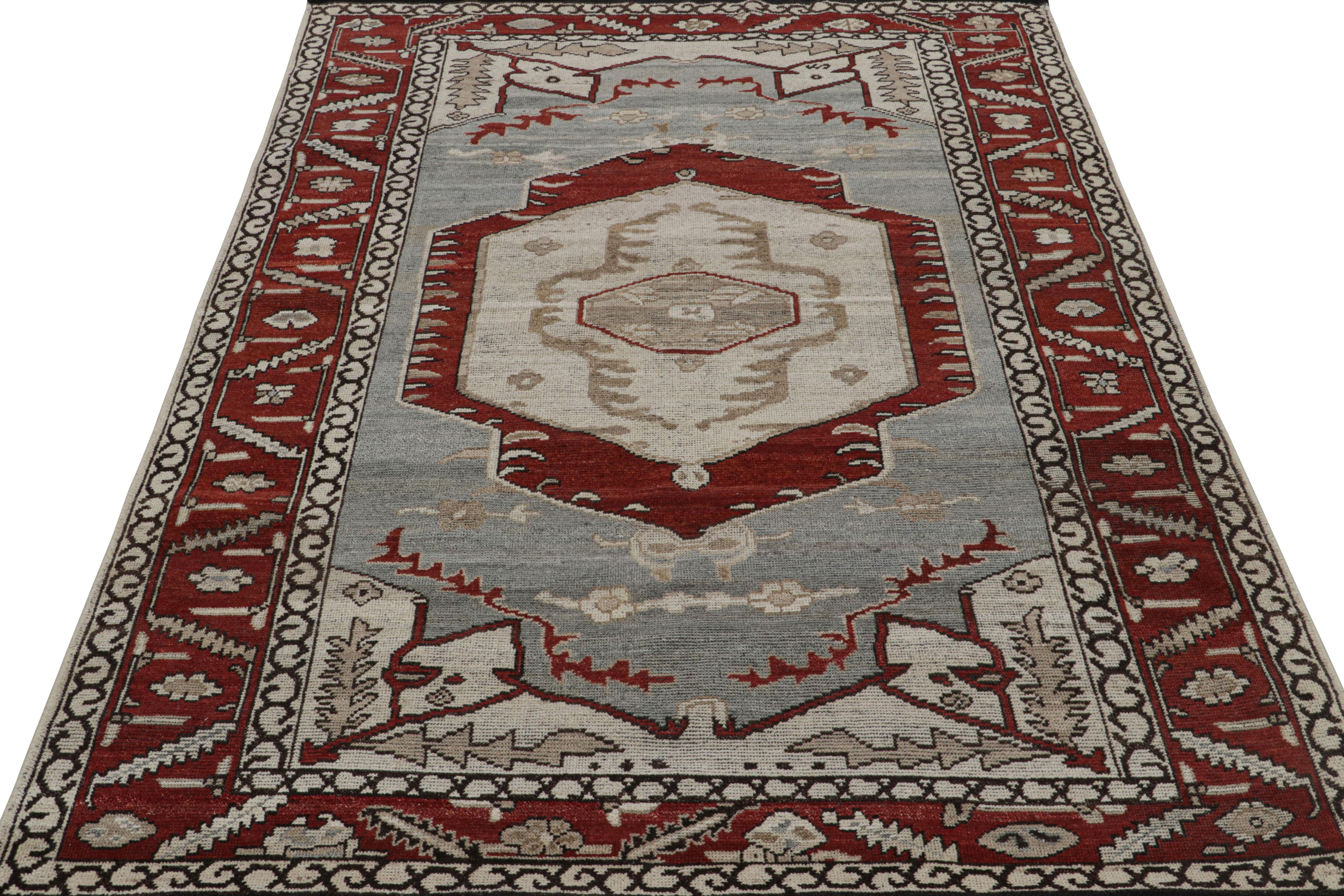 Indian Rug & Kilim’s Tribal Style Rug in Red and Blue with Medallion For Sale