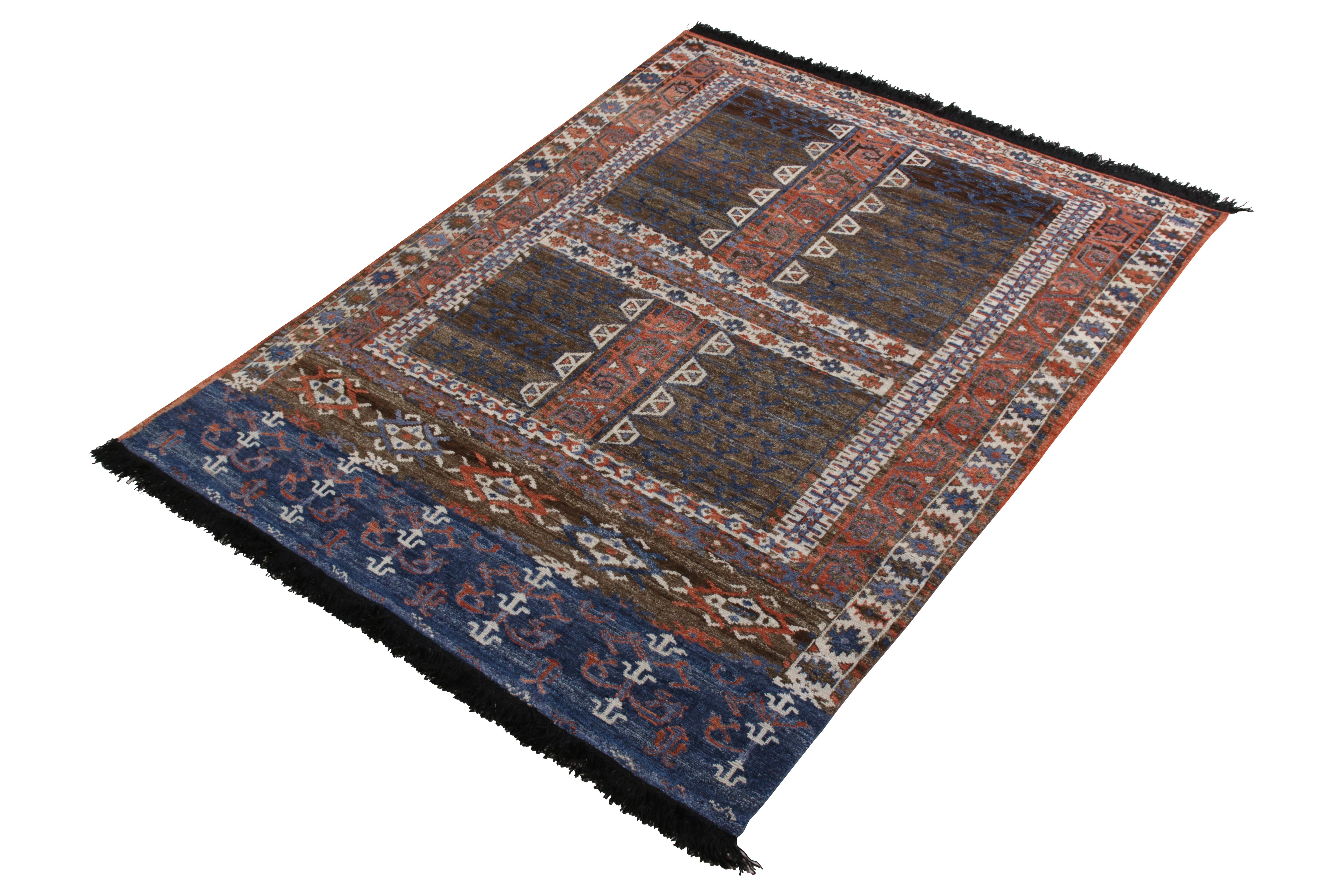 Indian Rug & Kilim’s Tribal Style Rug in Red and Brown All Over Geometric Pattern For Sale