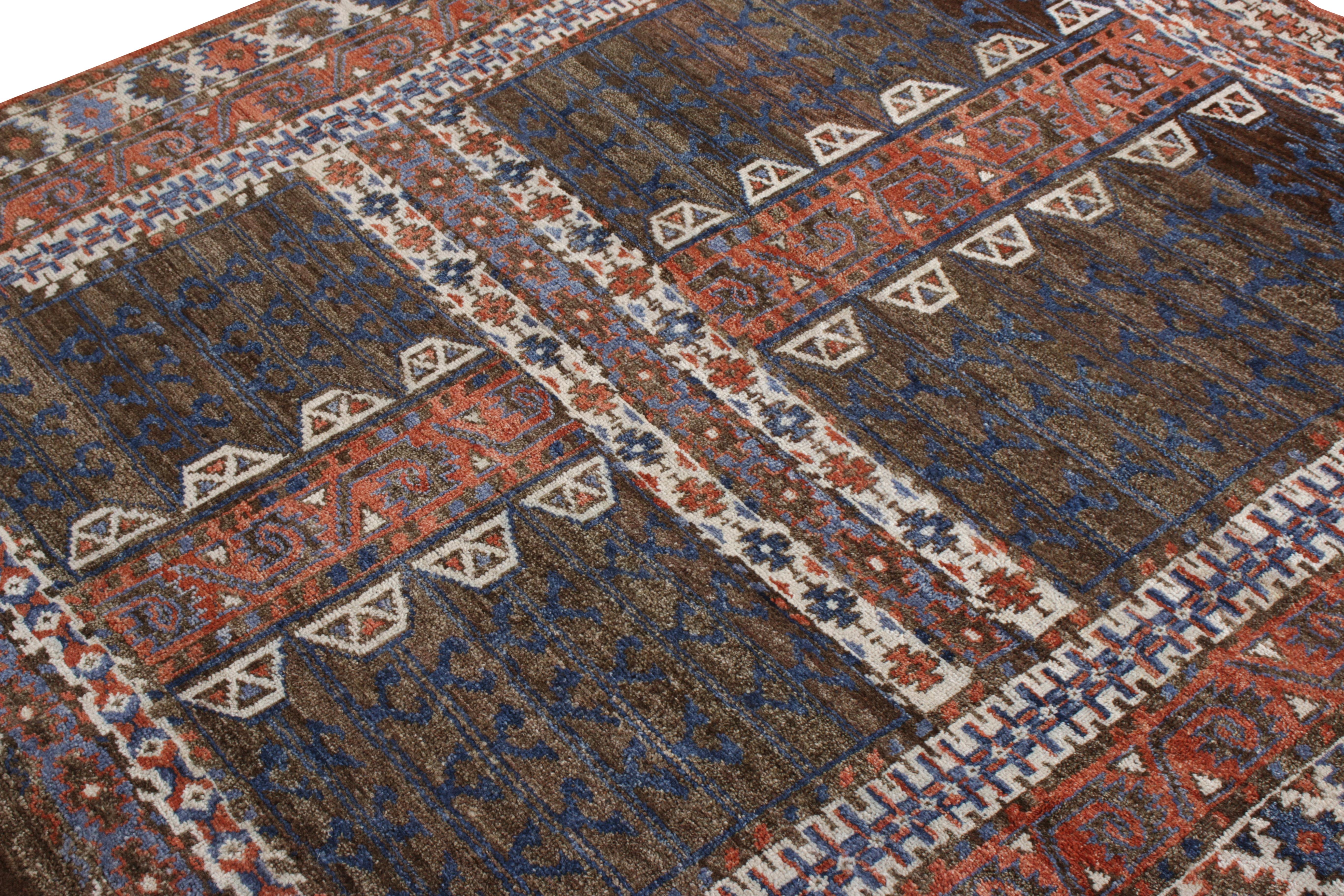 Hand-Knotted Rug & Kilim’s Tribal Style Rug in Red and Brown All Over Geometric Pattern For Sale