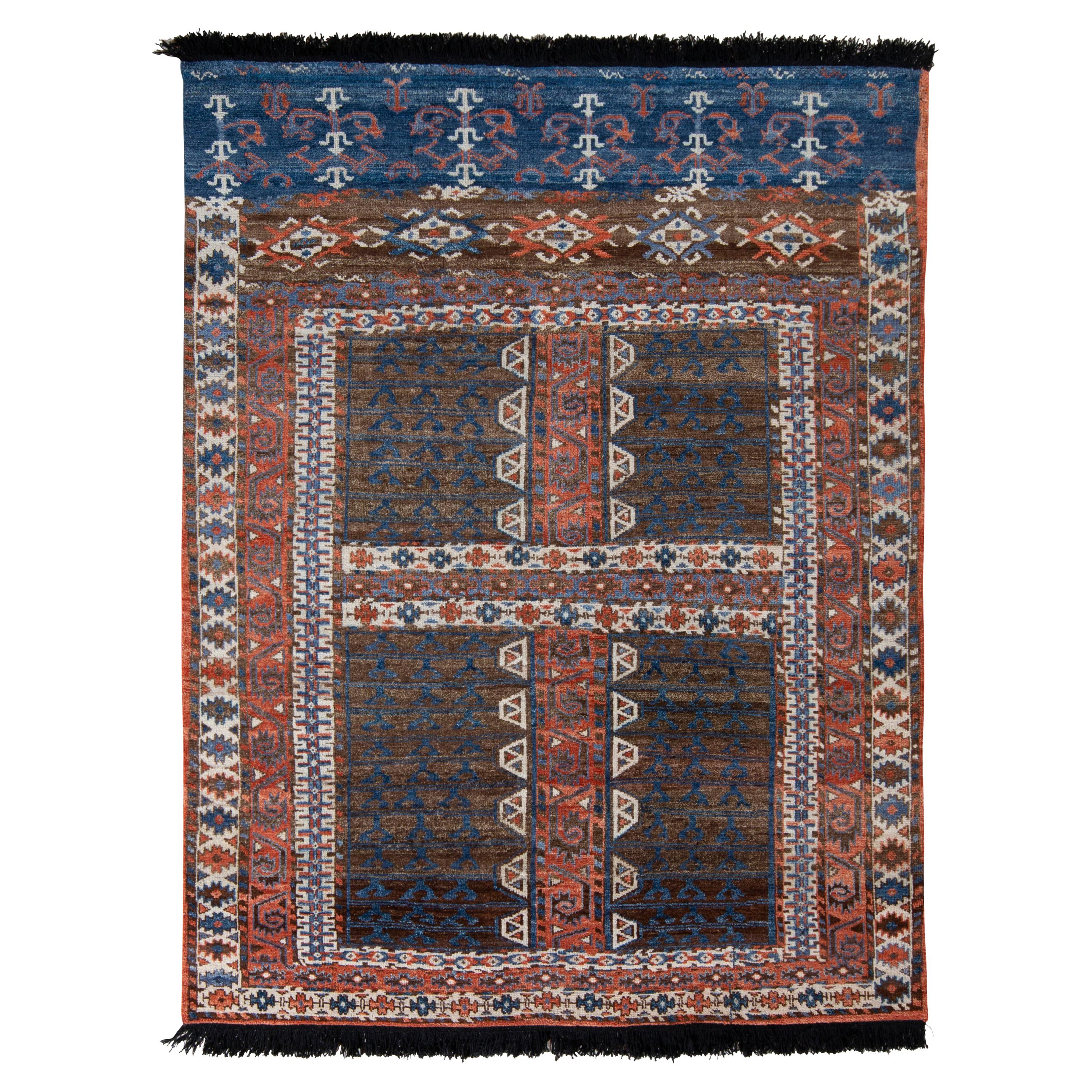 Rug & Kilim’s Tribal Style Rug in Red and Brown All Over Geometric Pattern