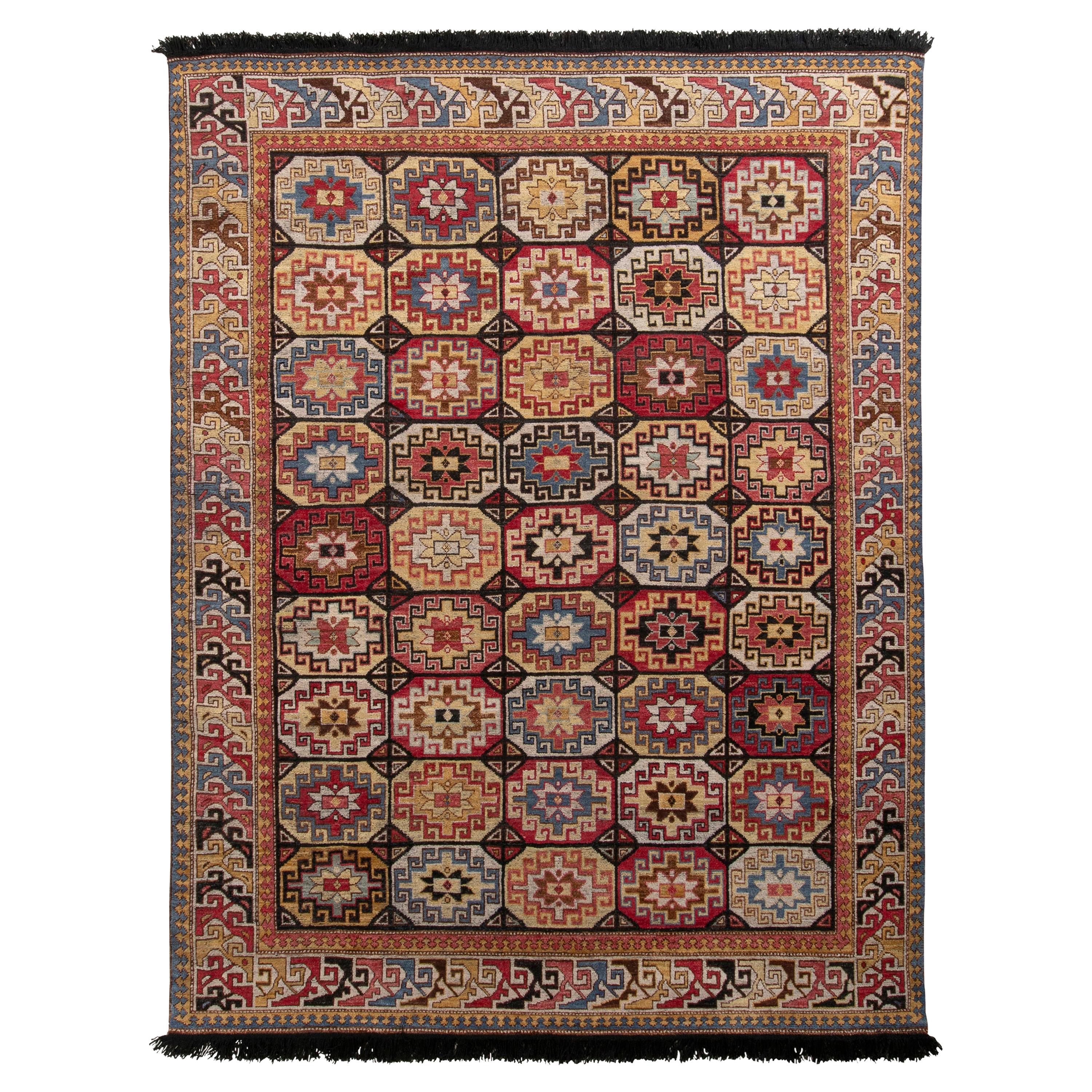 Rug & Kilim’s Tribal Style Rug in Red and Gold All Over Geometric Pattern For Sale
