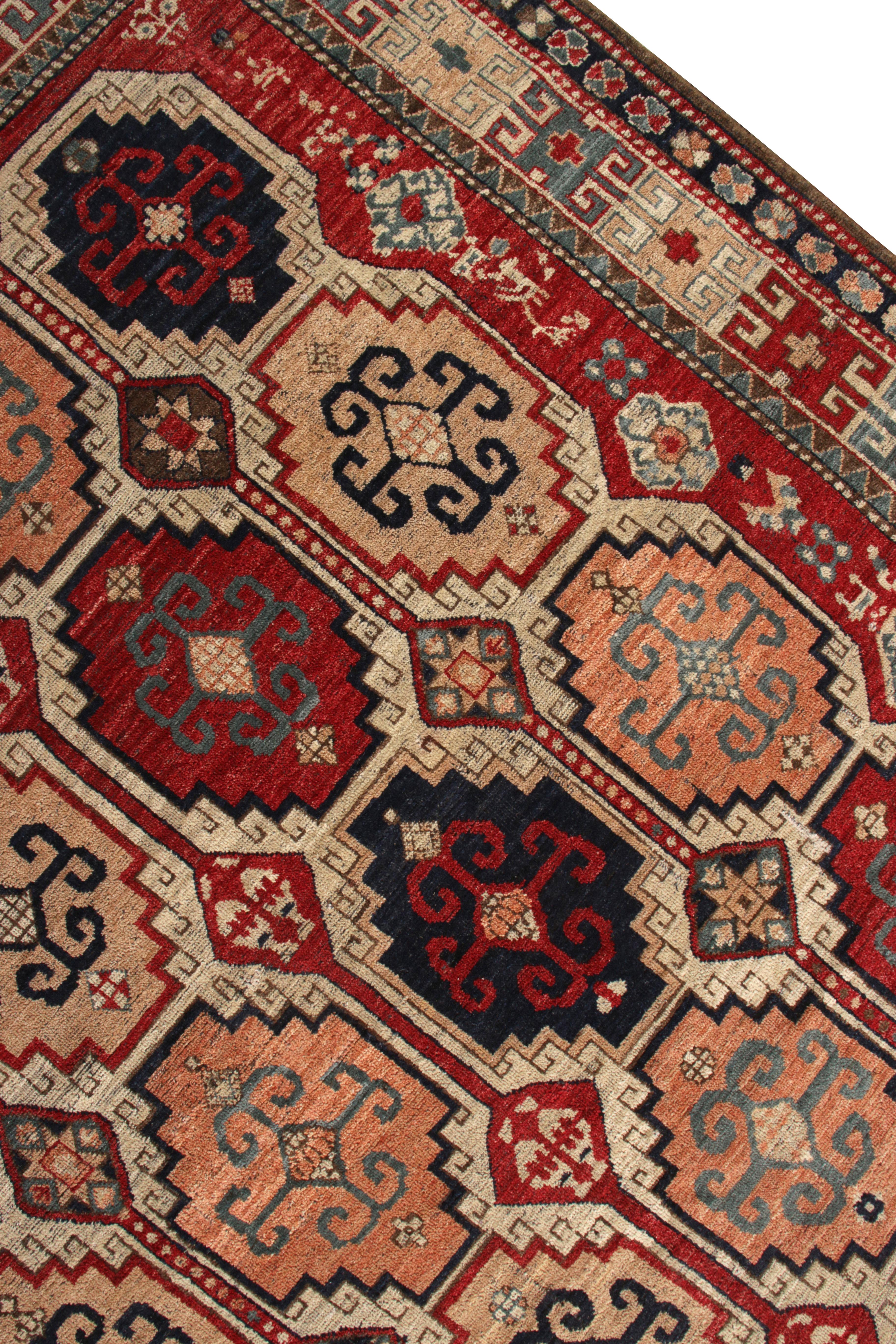 Hand-Knotted Rug & Kilim’s Tribal Style Rug in Red and Pink All Over Geometric Pattern For Sale