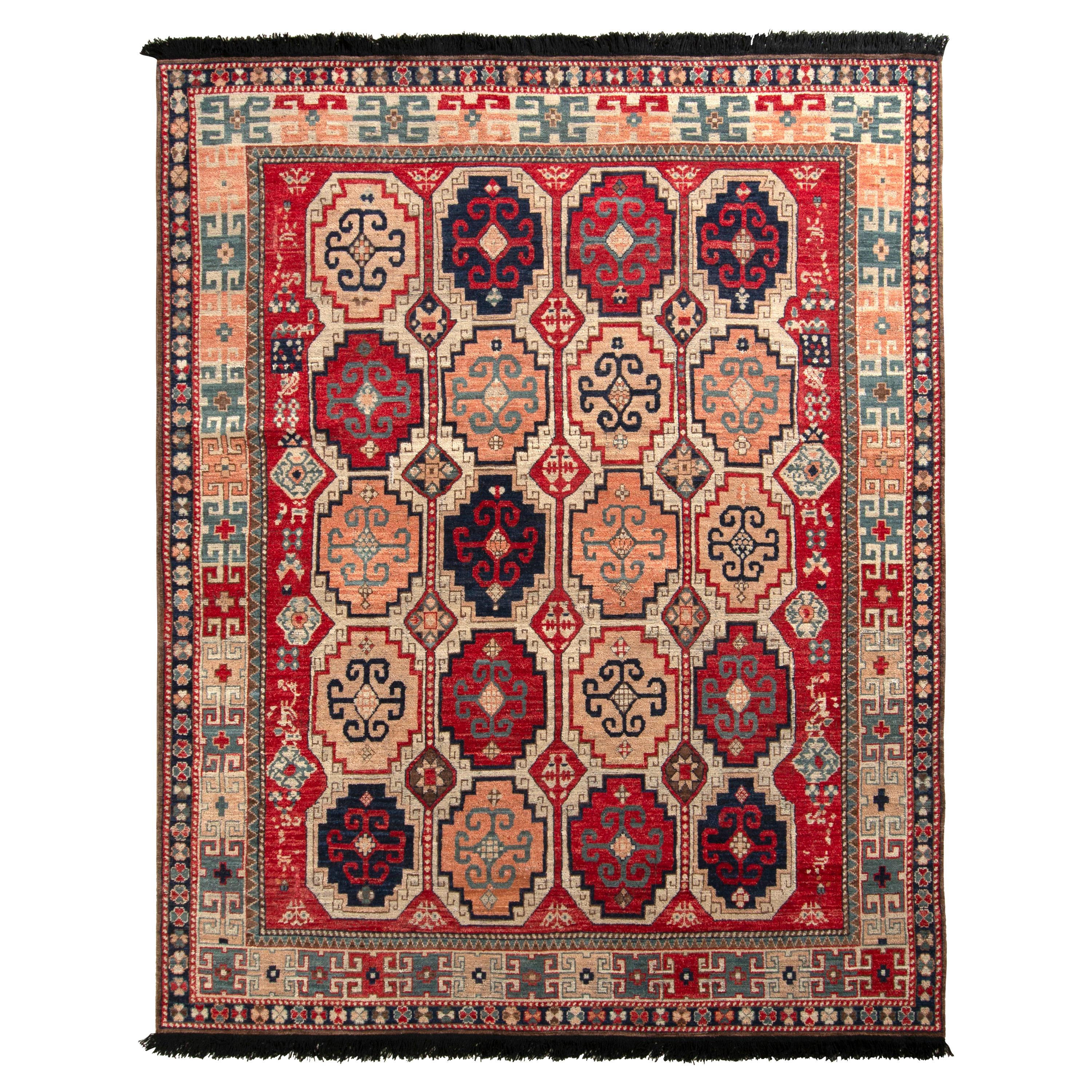 Rug & Kilim’s Tribal Style Rug in Red and Pink All Over Geometric Pattern For Sale