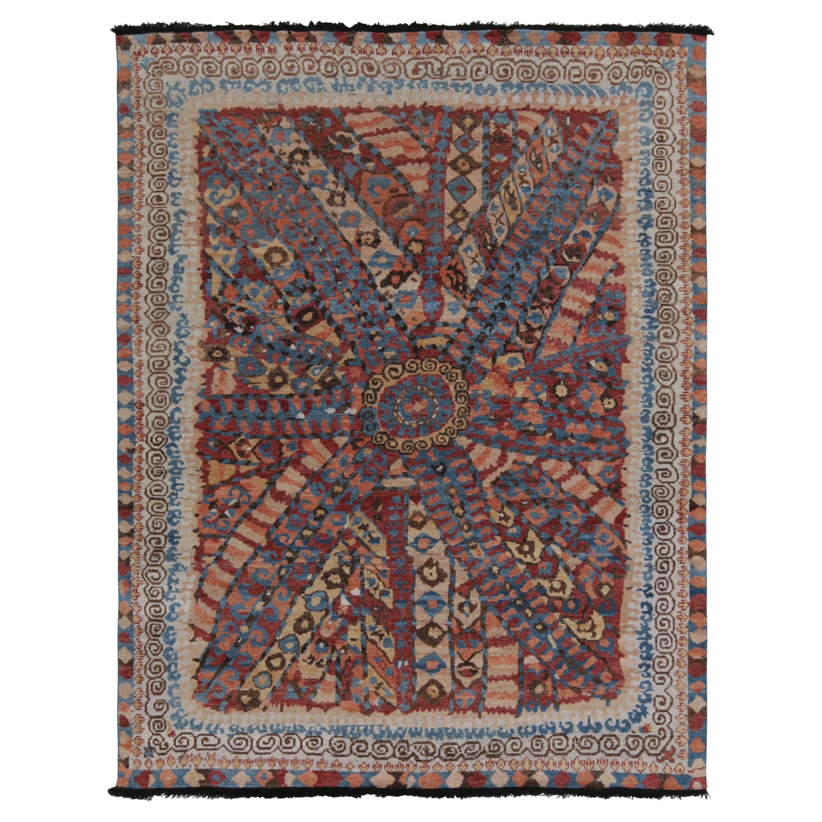 Rug & Kilim’s Tribal Style Rug in Red, Blue and Beige-Brown Geometric Pattern For Sale