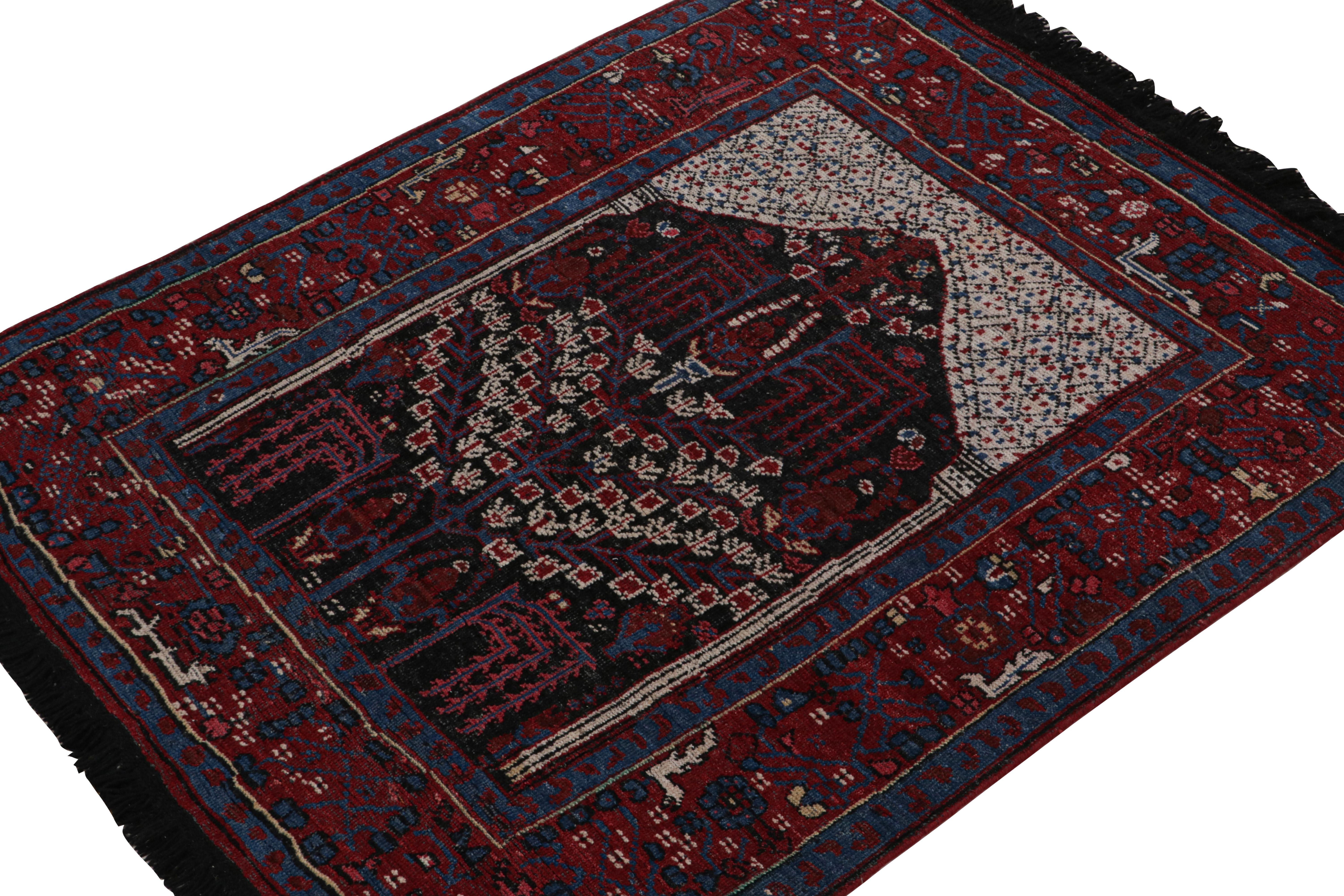 This 4x5 rug is a grand new entry to Rug & Kilim’s Burano collection. Hand-knotted in wool.

Further on the Design: 

Inspired by antique tribal rugs, this rug revels in blue, red & black with defined movement and traditional sensibility. Keen eyes