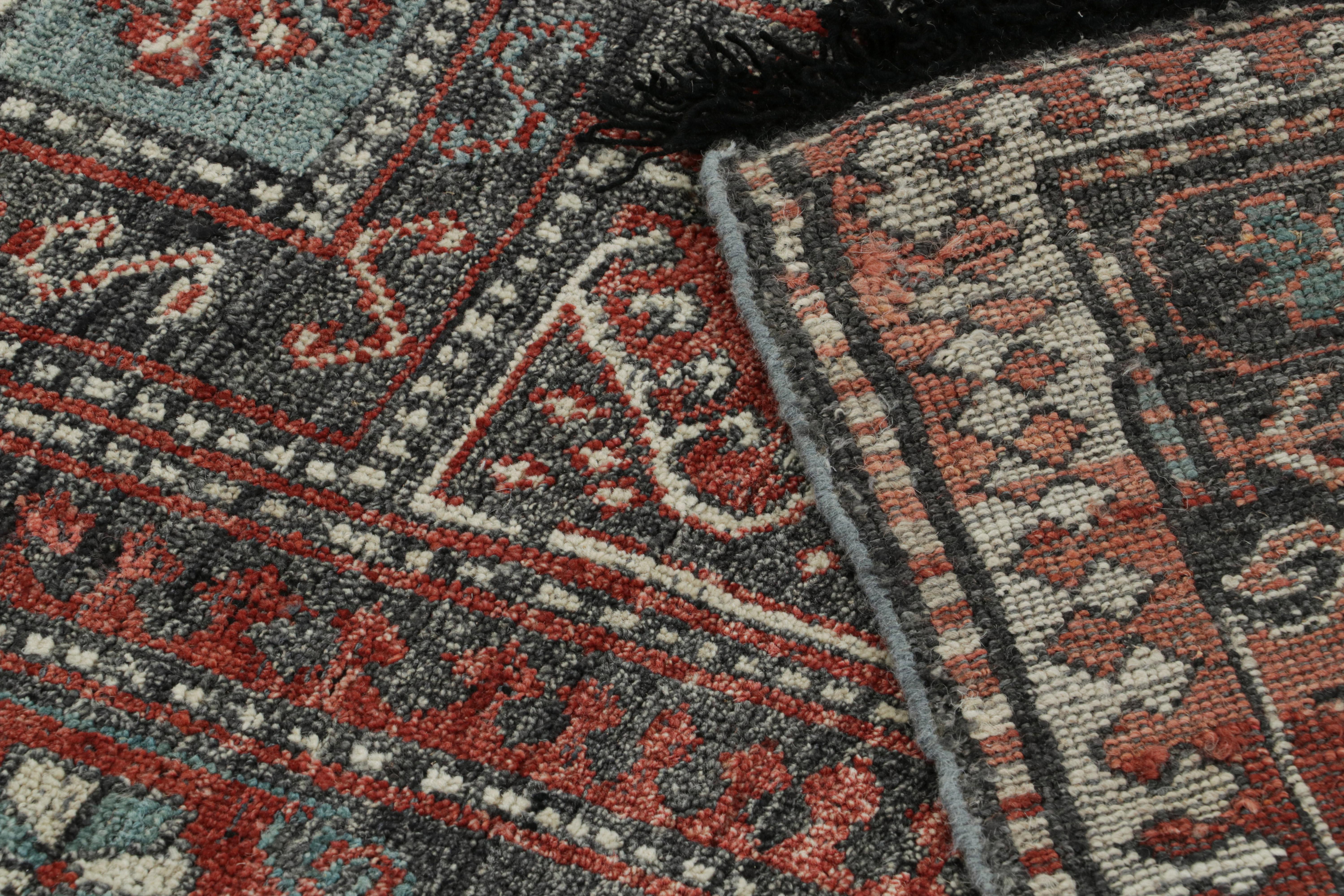 Wool Rug & Kilim’s Tribal Style Rug in Red, Blue & Black Geometric Patterns For Sale