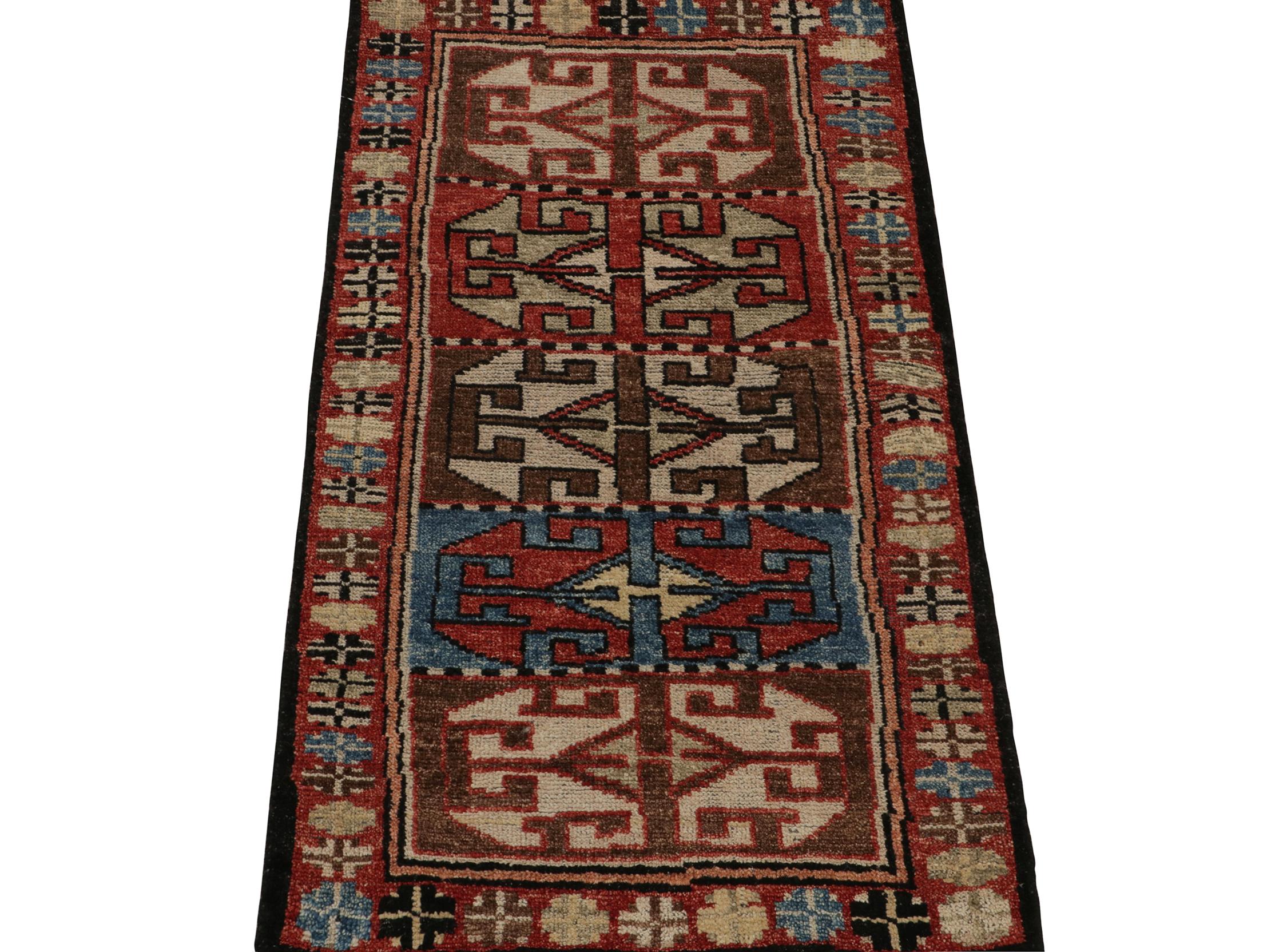 Indian Rug & Kilim’s Tribal style rug in Red, Brown and Blue geometric pattern For Sale