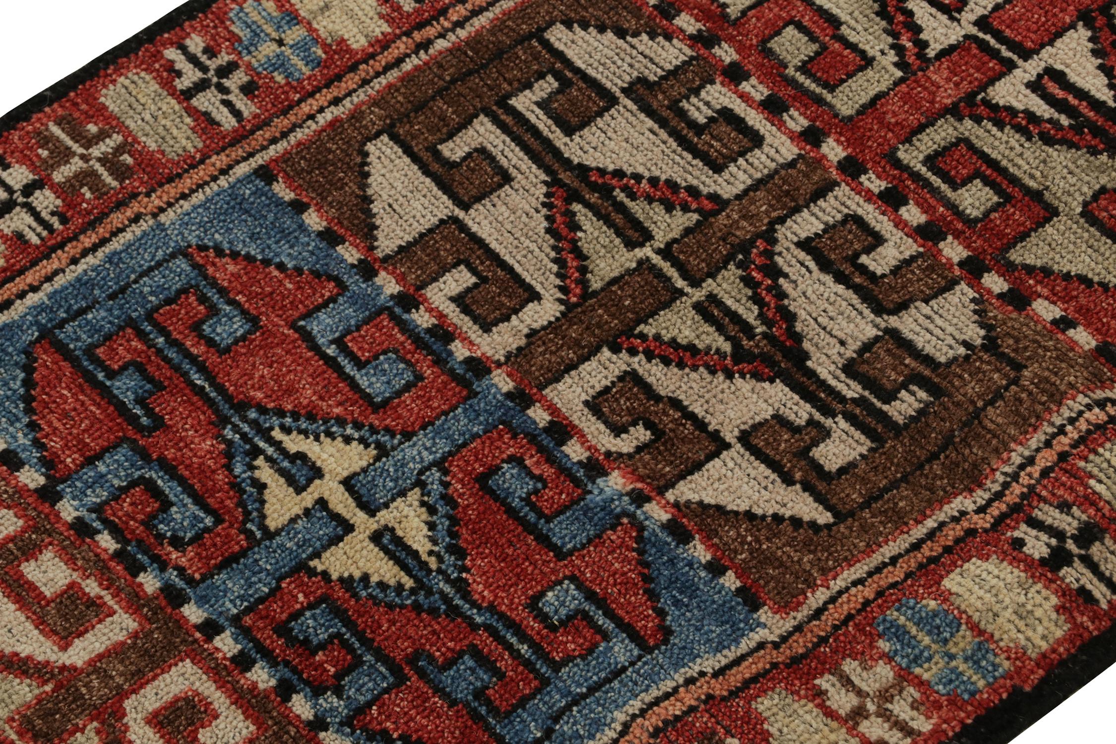 Hand-Knotted Rug & Kilim’s Tribal style rug in Red, Brown and Blue geometric pattern For Sale