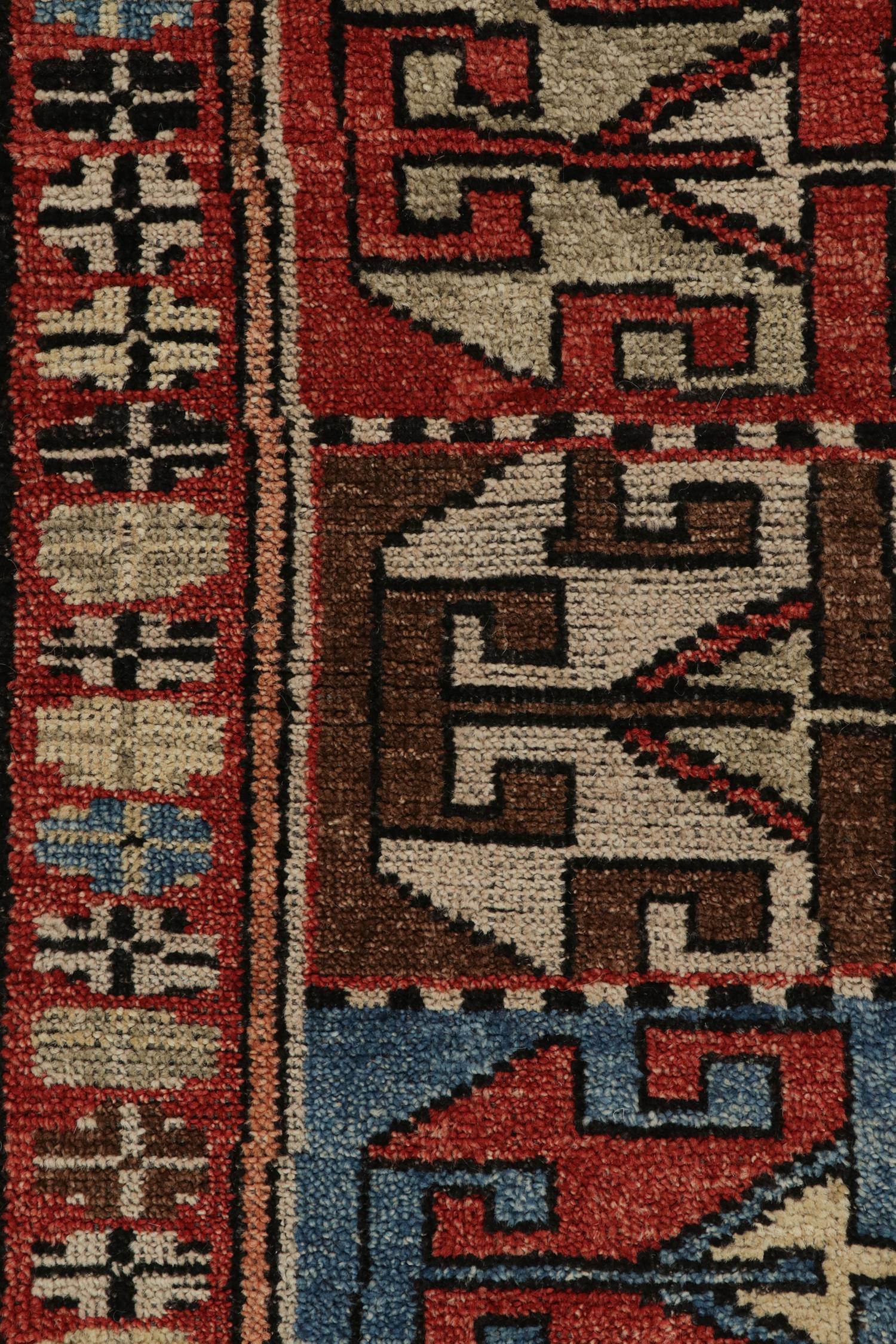 Contemporary Rug & Kilim’s Tribal style rug in Red, Brown and Blue geometric pattern For Sale
