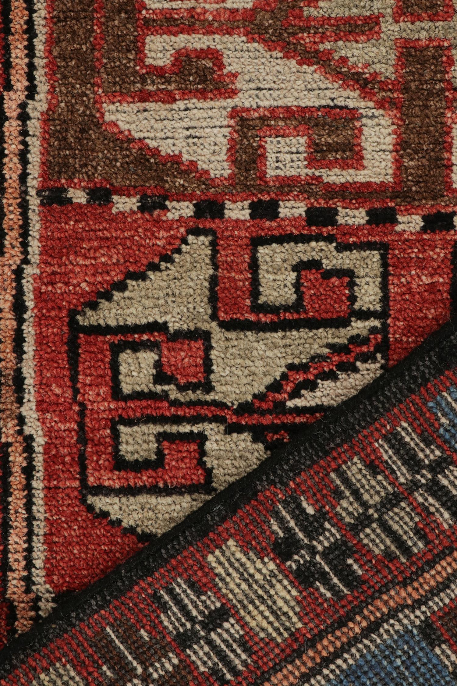 Wool Rug & Kilim’s Tribal style rug in Red, Brown and Blue geometric pattern For Sale