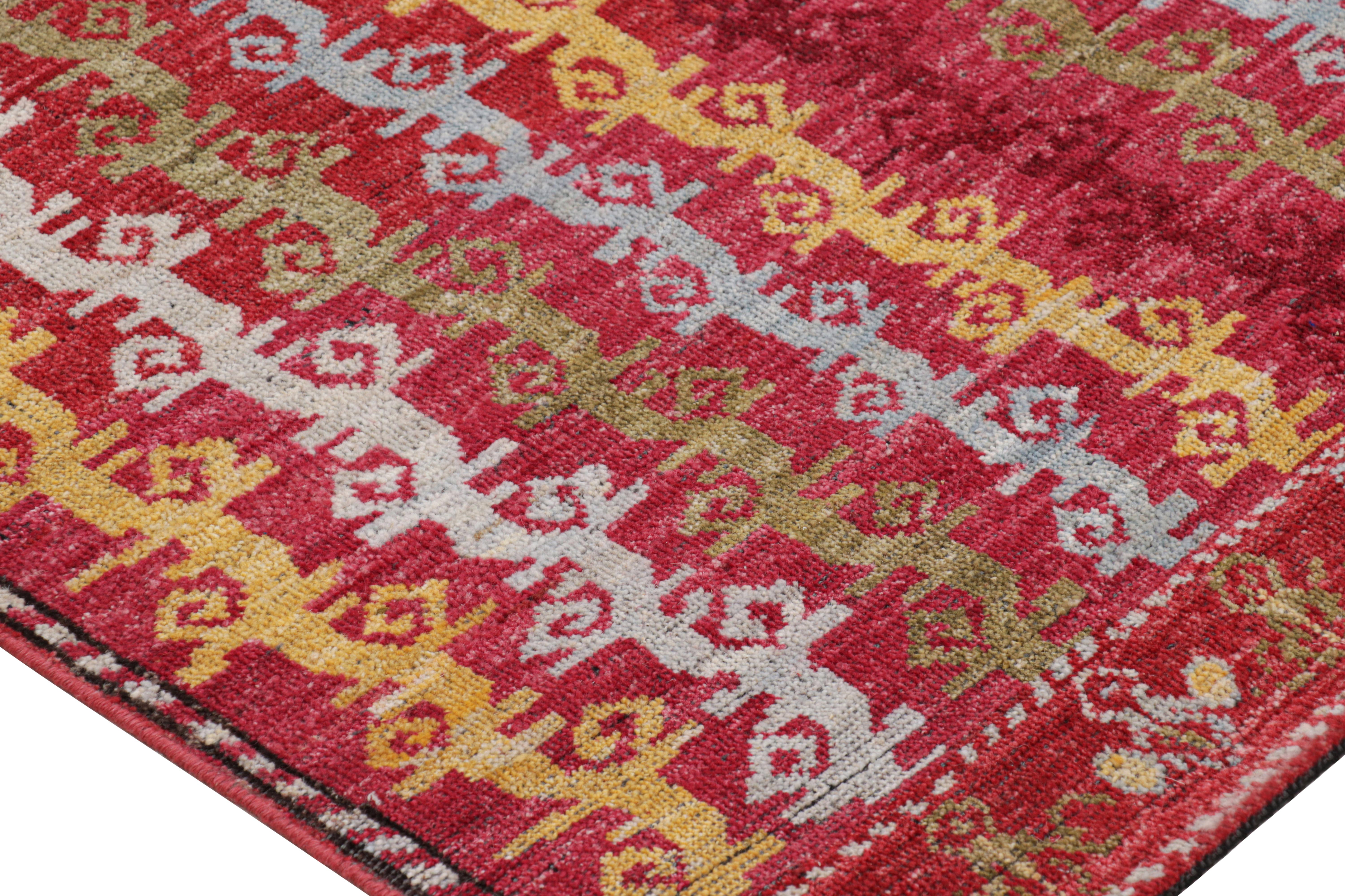 Indian Rug & Kilim’s Tribal Style Rug in Red with Colorful Geometric Stripes For Sale