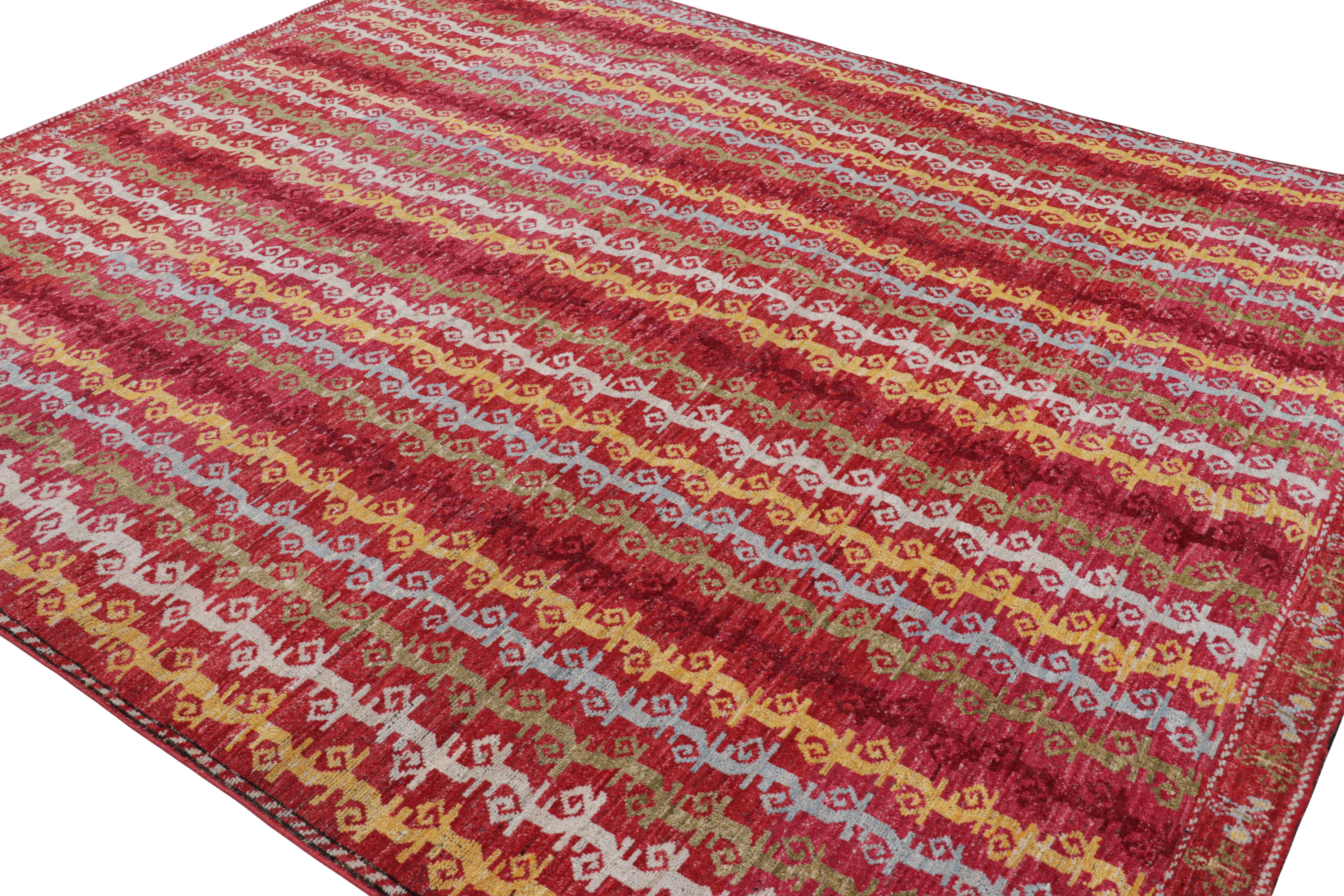 Rug & Kilim’s Tribal Style Rug in Red with Colorful Geometric Stripes In New Condition For Sale In Long Island City, NY