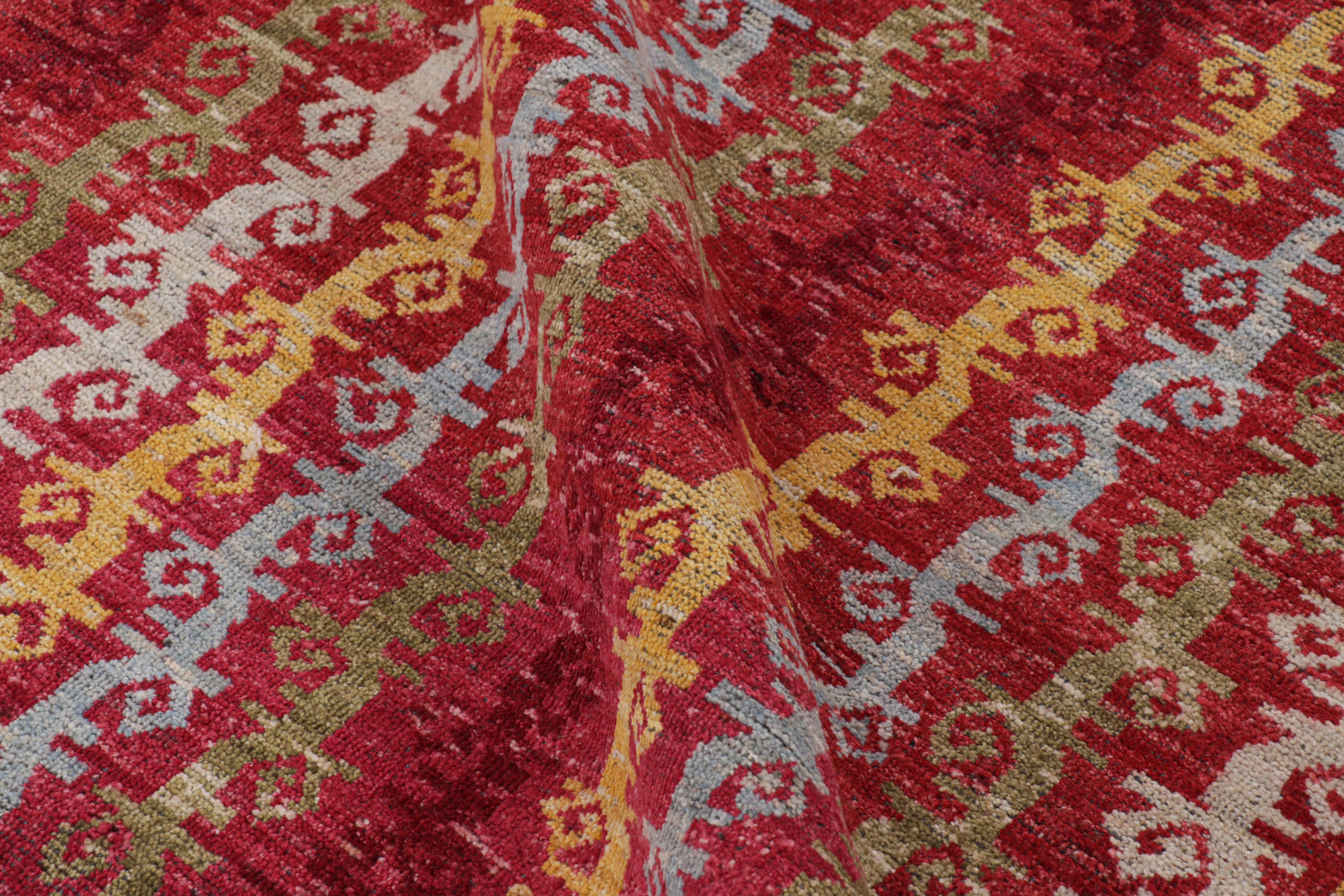 Contemporary Rug & Kilim’s Tribal Style Rug in Red with Colorful Geometric Stripes For Sale