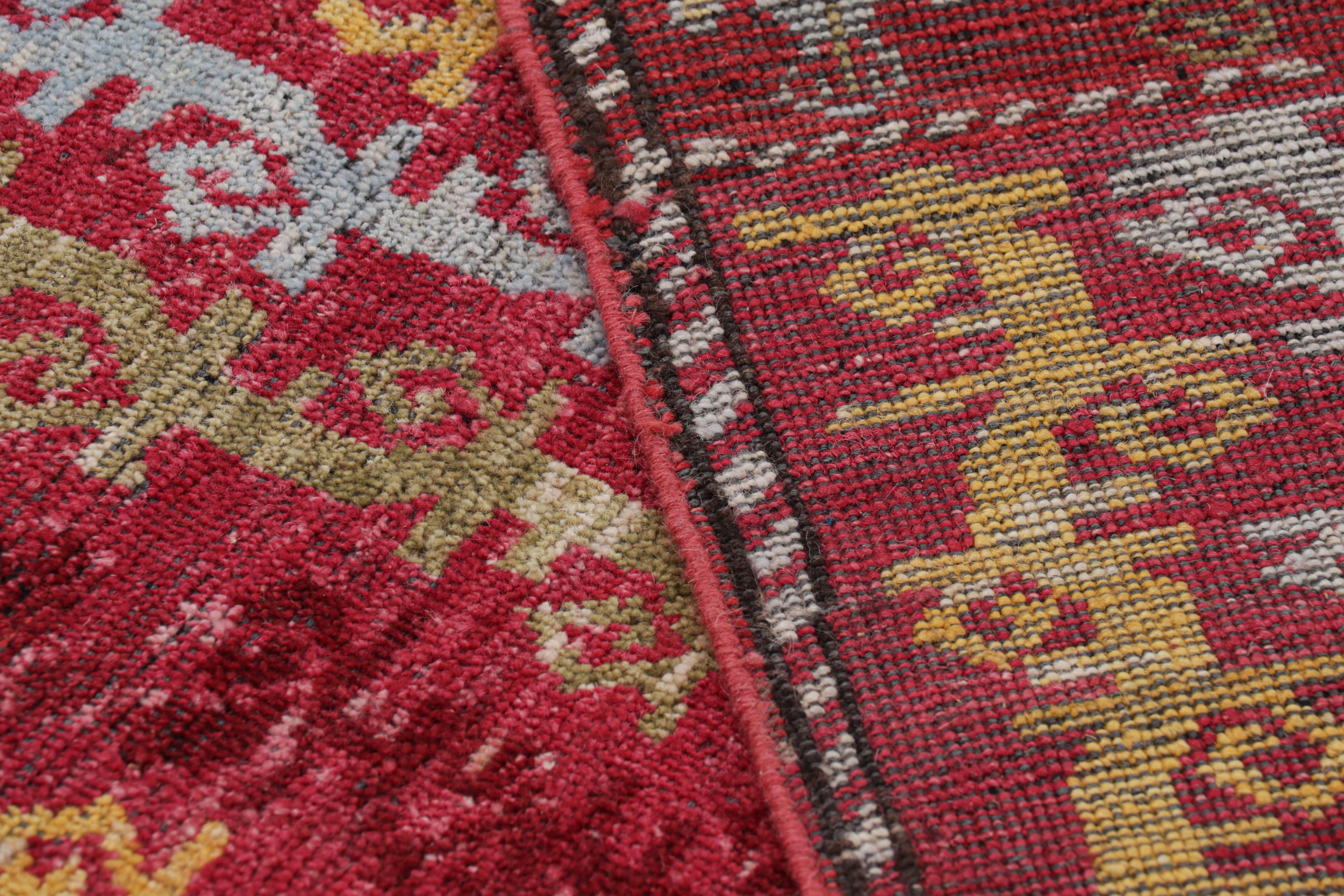 Wool Rug & Kilim’s Tribal Style Rug in Red with Colorful Geometric Stripes For Sale