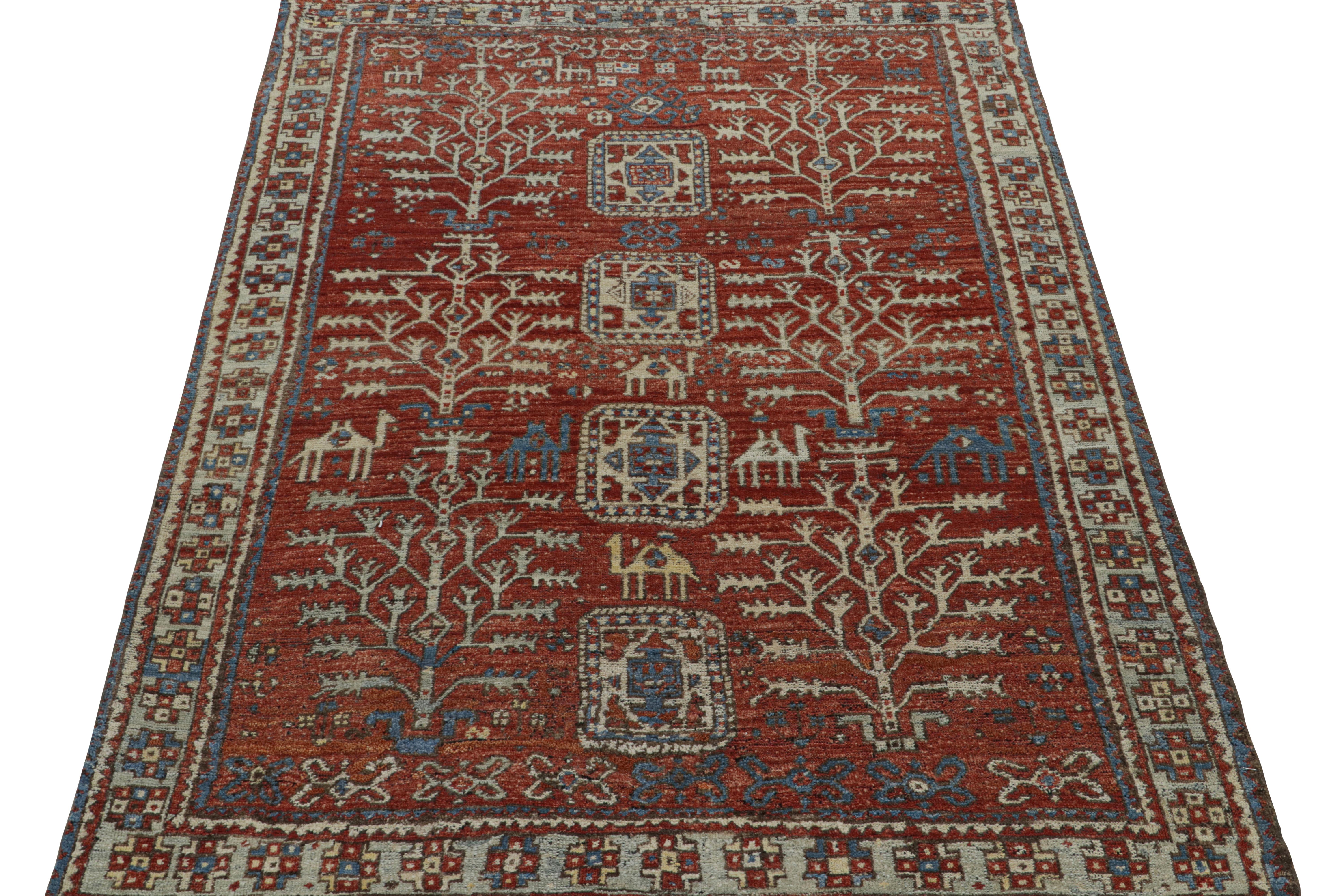 Indian Rug & Kilim’s Tribal Style Rug in Red with Pictorials and Geometric Patterns For Sale